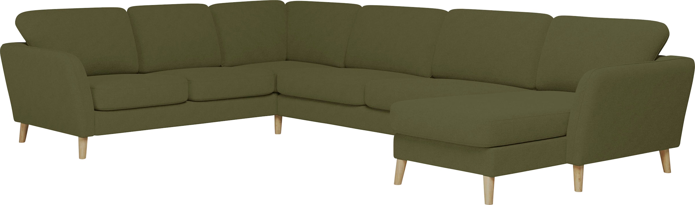 OTTO home Wohnlandschaft »MARSEILLE XXL 349cm, U-Form, Ottomane rechts/links wählbar« Massivholzbeine aus Eiche, In verschieden Bezügen und Farbvarianten