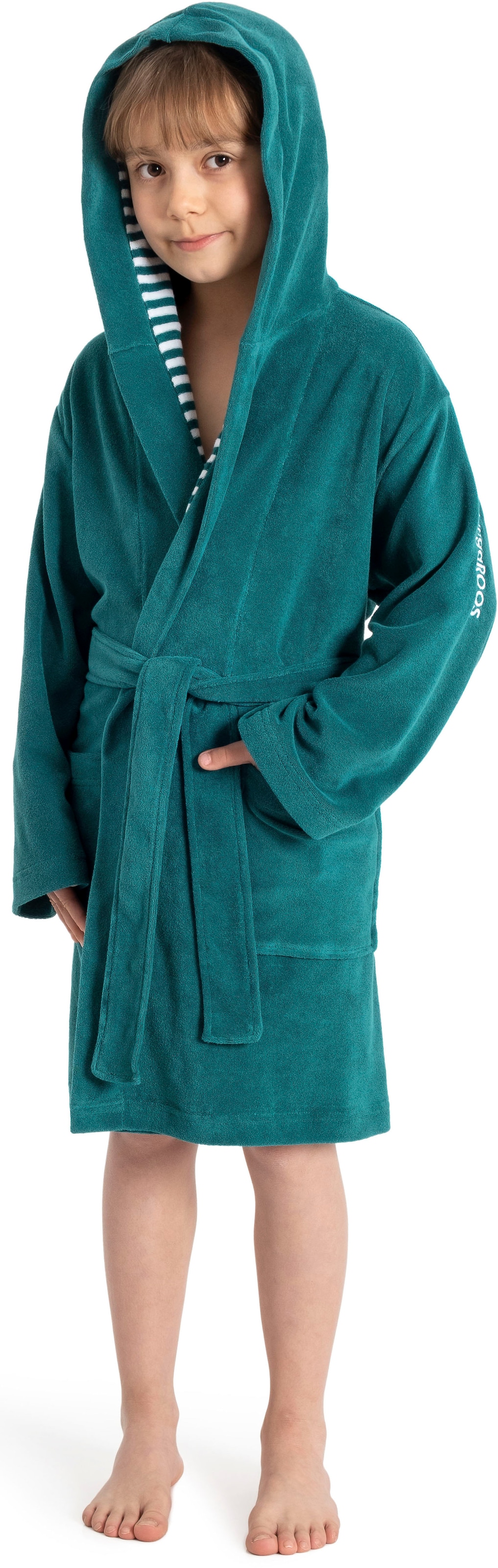 KangaROOS Kinderbademantel »Dalia, Ideal für Zuhause, Schwimmbad oder im Urlaub« 1 Stk. Uni-Farben mit Streifen
