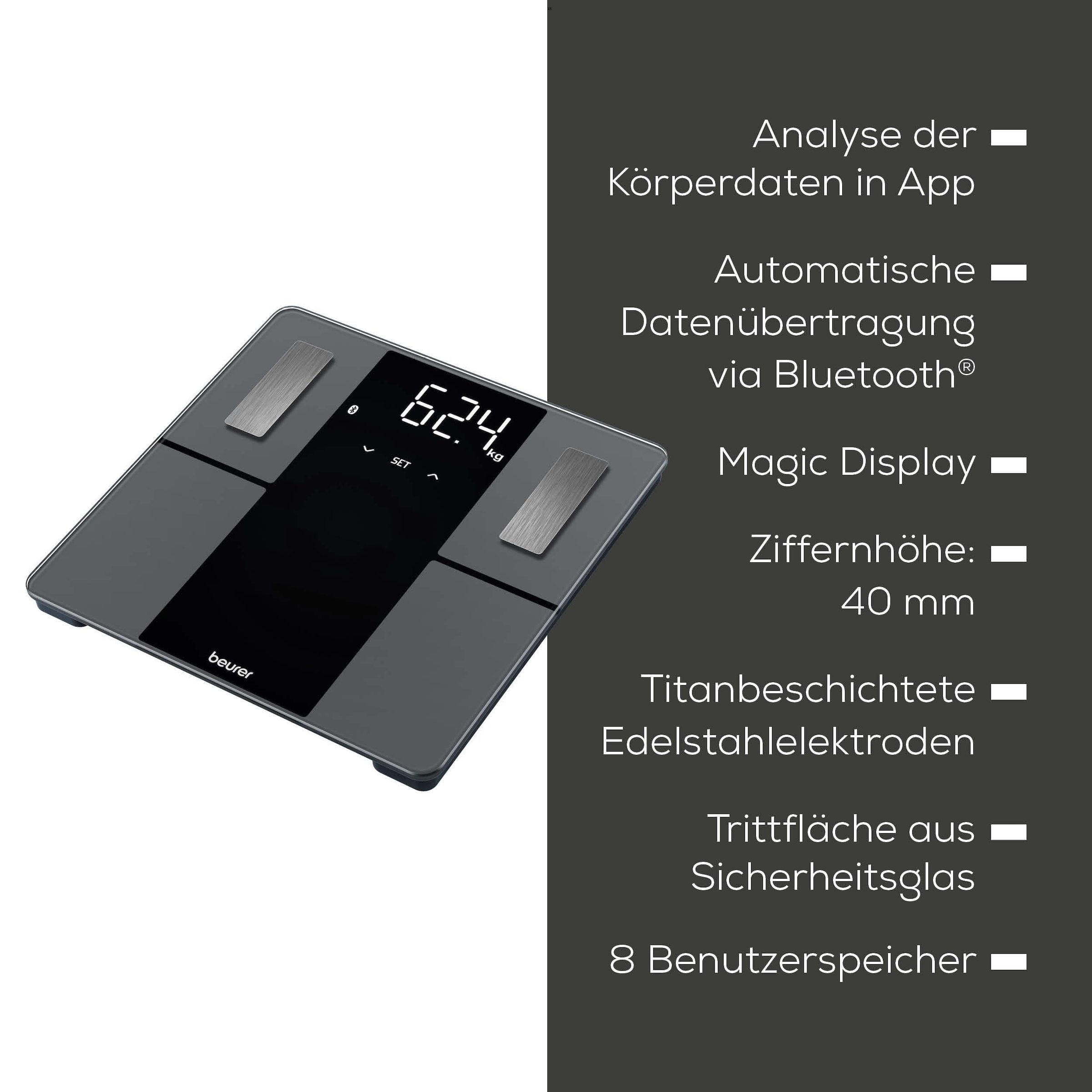 BEURER Körper-Analyse-Waage »BF 500 mit automatischer Übertragung der Messdaten via Bluetooth«, Gratis App "Beurer HealthManager Pro" zur grafischen Anzeige der Werte