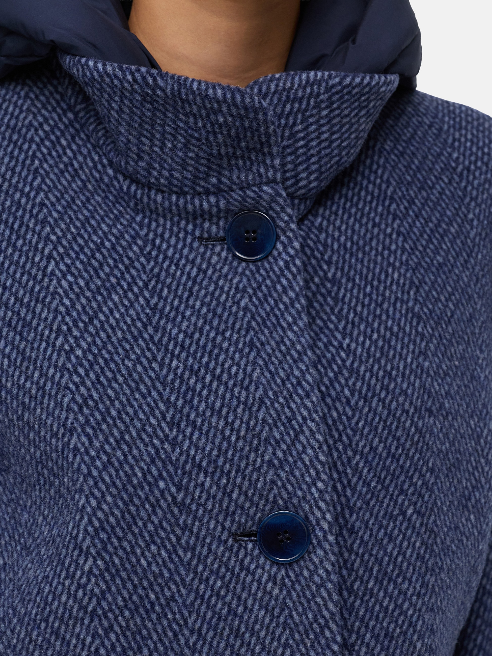 MANISA Wolljacke, mit Kapuze, mit Stehkragen und Kapuze, in Tweed-Optik