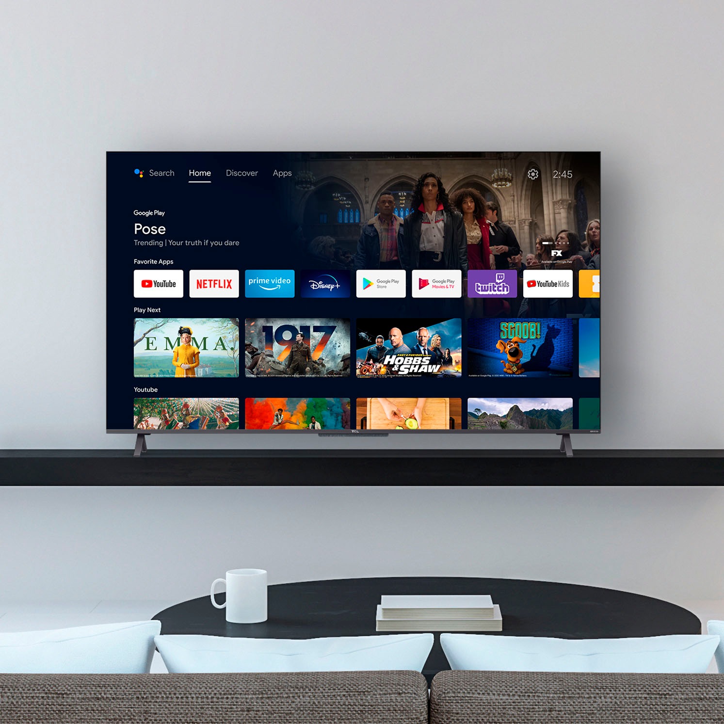 TCL QLED-Fernseher »55C722X1«, 4K Ultra HD, Smart-TV-Android TV, Android 11, Onkyo-Soundsystem
