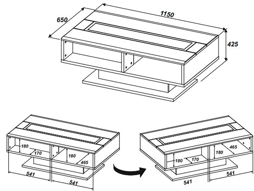 Innostyle Couchtisch »Donna Couchtisch, 115x43x65 (BxHxT)« 1 Stk. tlg. Massivholz, Absetzung Echtkork gerundet, 4 offene Fächer