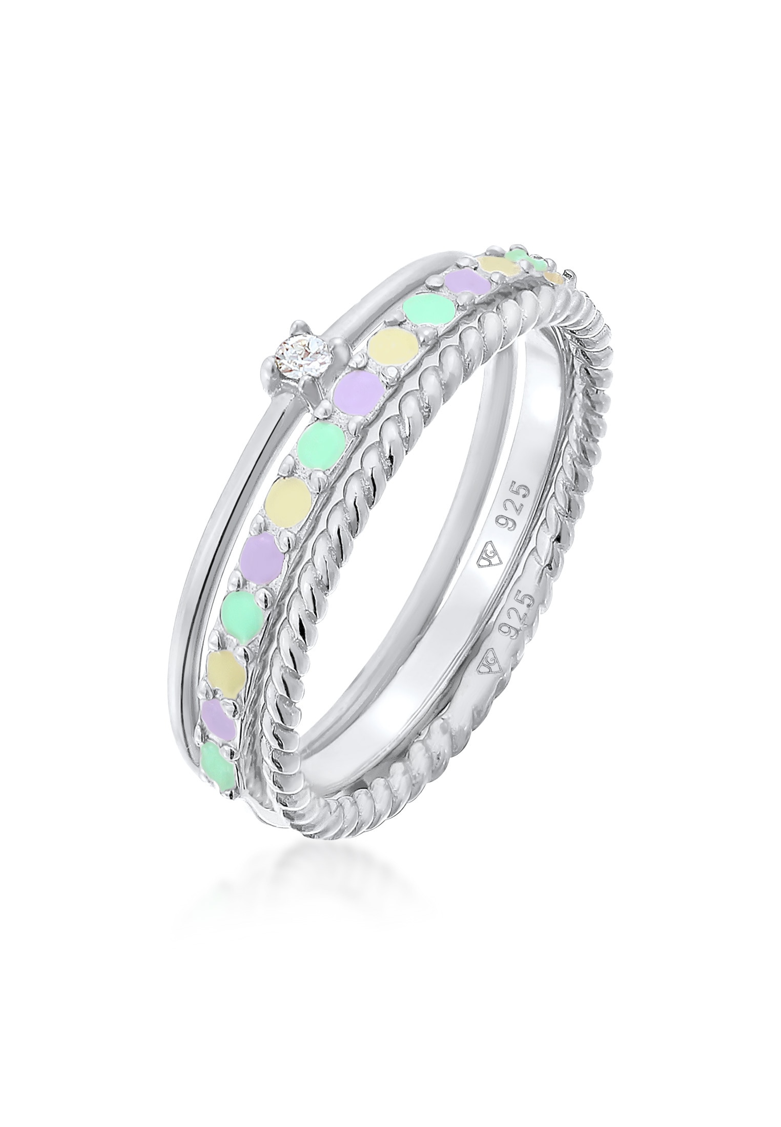 Elli Ring-Set »Ring Multi-Color Emaille 3er Set 925 Silber, mit Kristallen von Swarovski®«