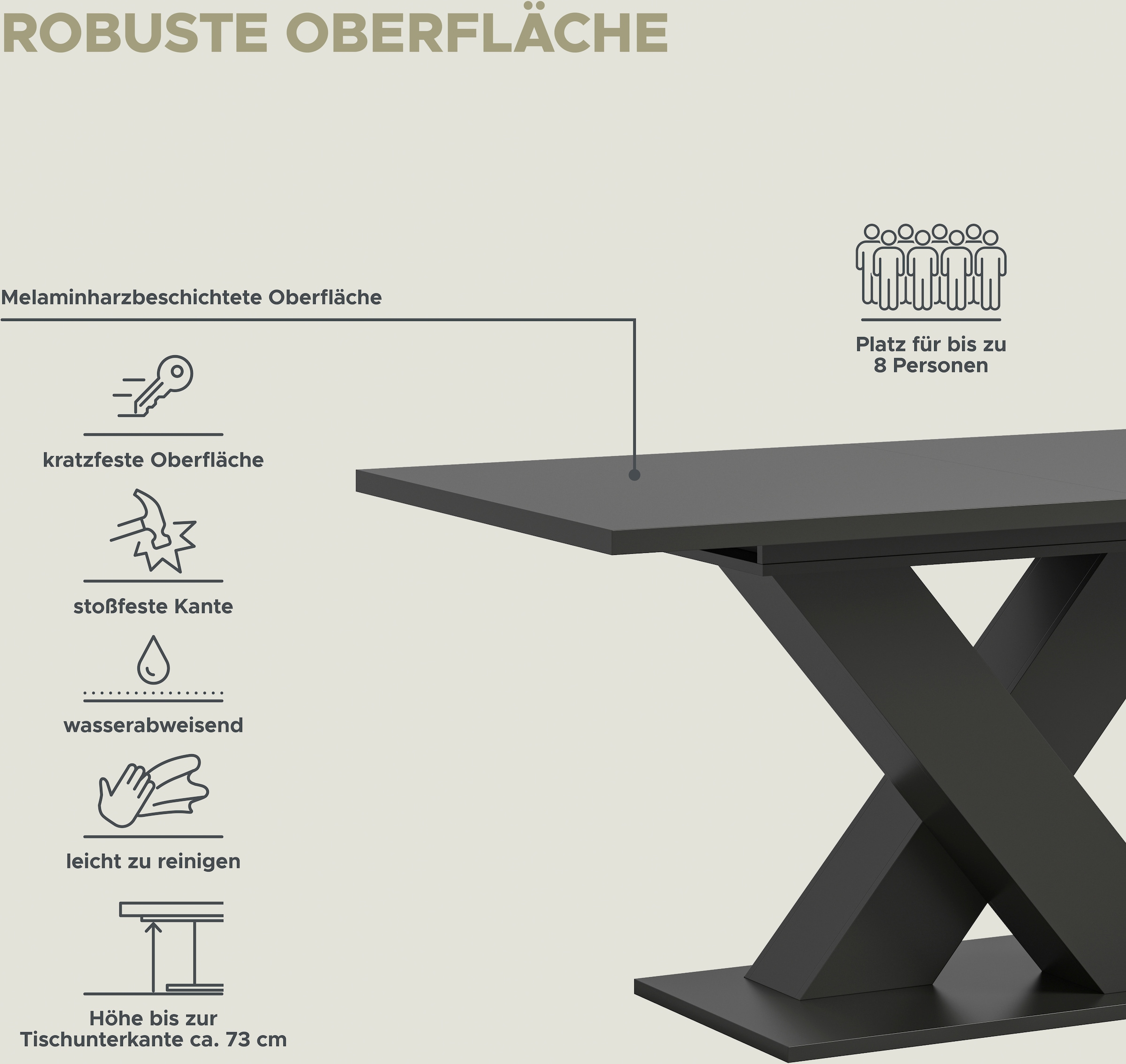 INOSIGN Esstisch »Motus, ausziehbar 150 -190 cm, inklusive 40 cm Einlegeplatte«, X-Gestell mit Bodenplatte, Tisch, Küchentisch, Esszimmer, Küche