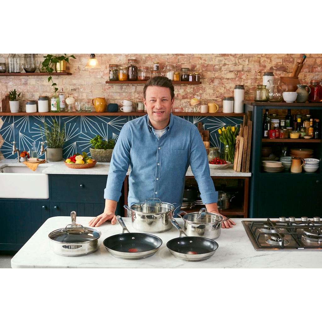 Tefal Pfannen-Set »Jamie Oliver Cook Smart«, Edelstahl, (Set, 3 tlg., Pfannen 20/24/28 cm), Antihaftversiegelung, Induktion, Thermo-Signal, spülmaschinenfest