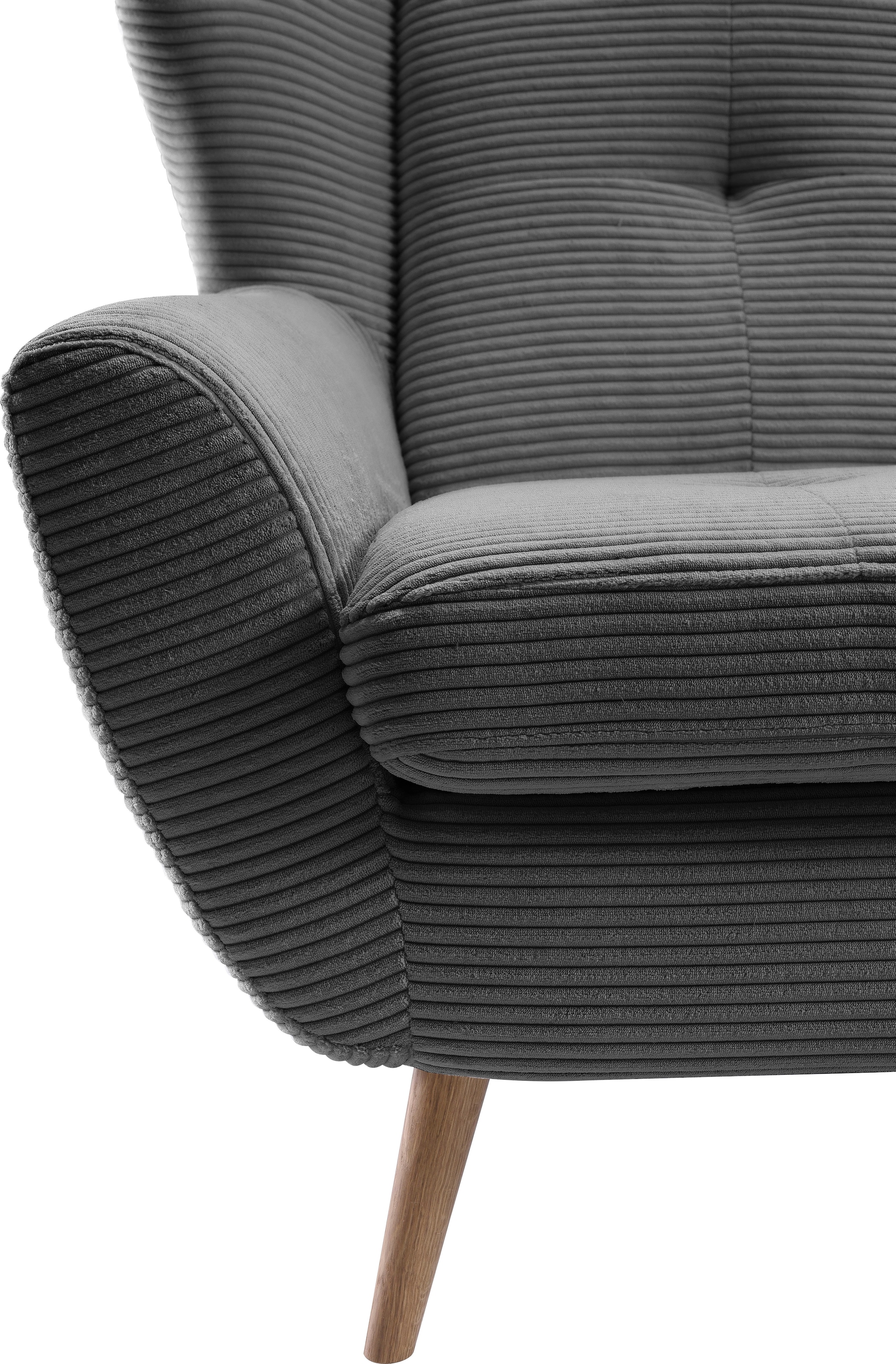 exxpo - sofa fashion Sessel »ALVESTA, Ohrensessel, Loungesessel mit hohem Sitzkomfort«, gemütliche Rückenlehne, mit Knopfheftung und hohen Holzfüßen, in Cord