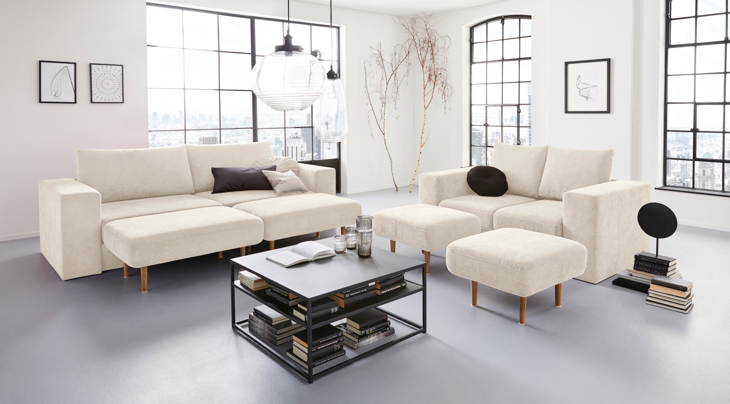 LOOKS by Wolfgang Joop 4-Sitzer »Looksv«, Verwandlungssofa: aus Sofa wird Sofa mit 2 Hockern