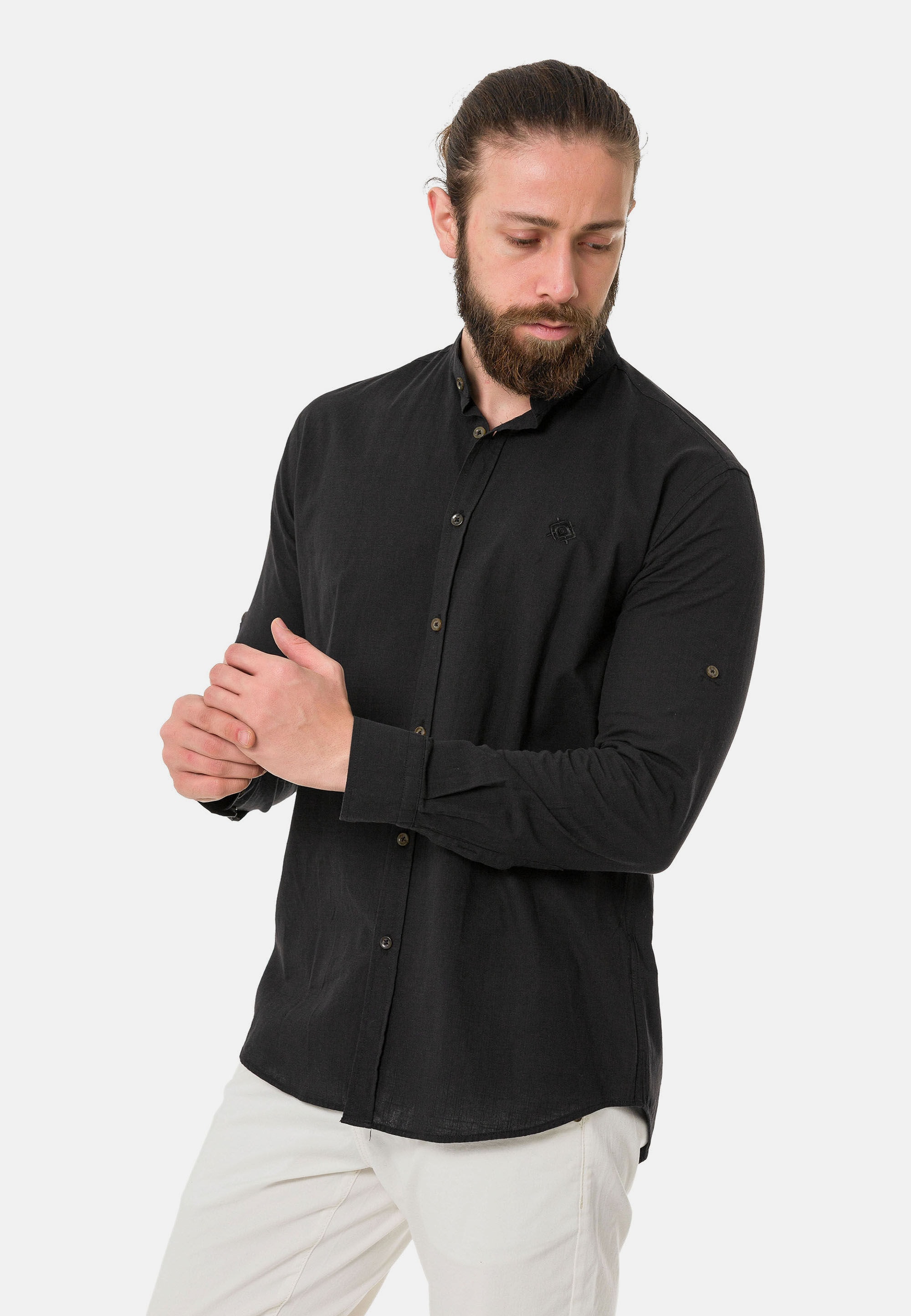 Cipo & Baxx Langarmhemd »CH198« Baumwoll-Leinen Mix