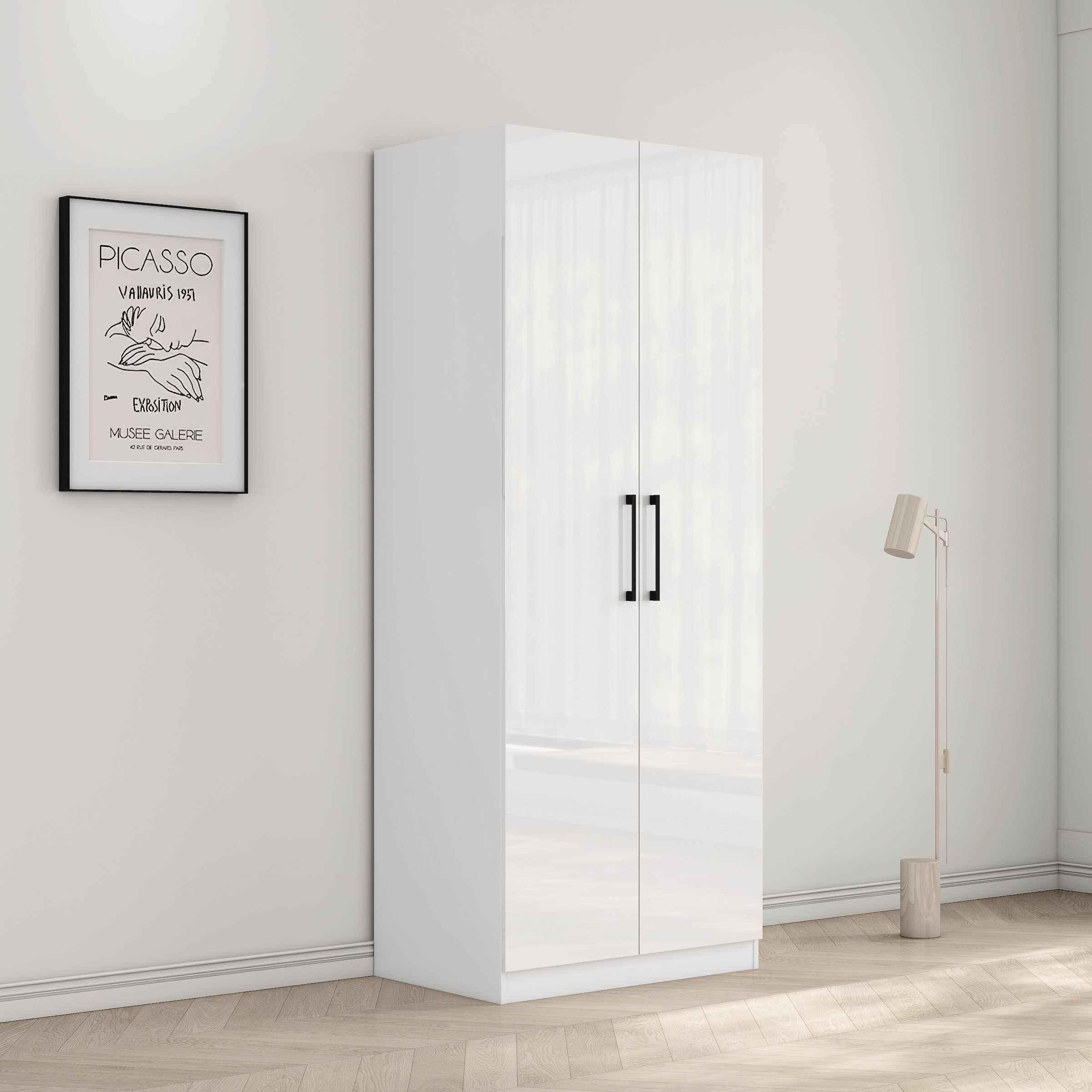 OTTO home Kleiderschrank »Sylt Schlafzimmerschrank Garderobe Schrank hochglanz« hochwertige Metall Griffe in schwarz,  Drehtürenschrank mit perfekter Innenausstattung, Breite 80cm