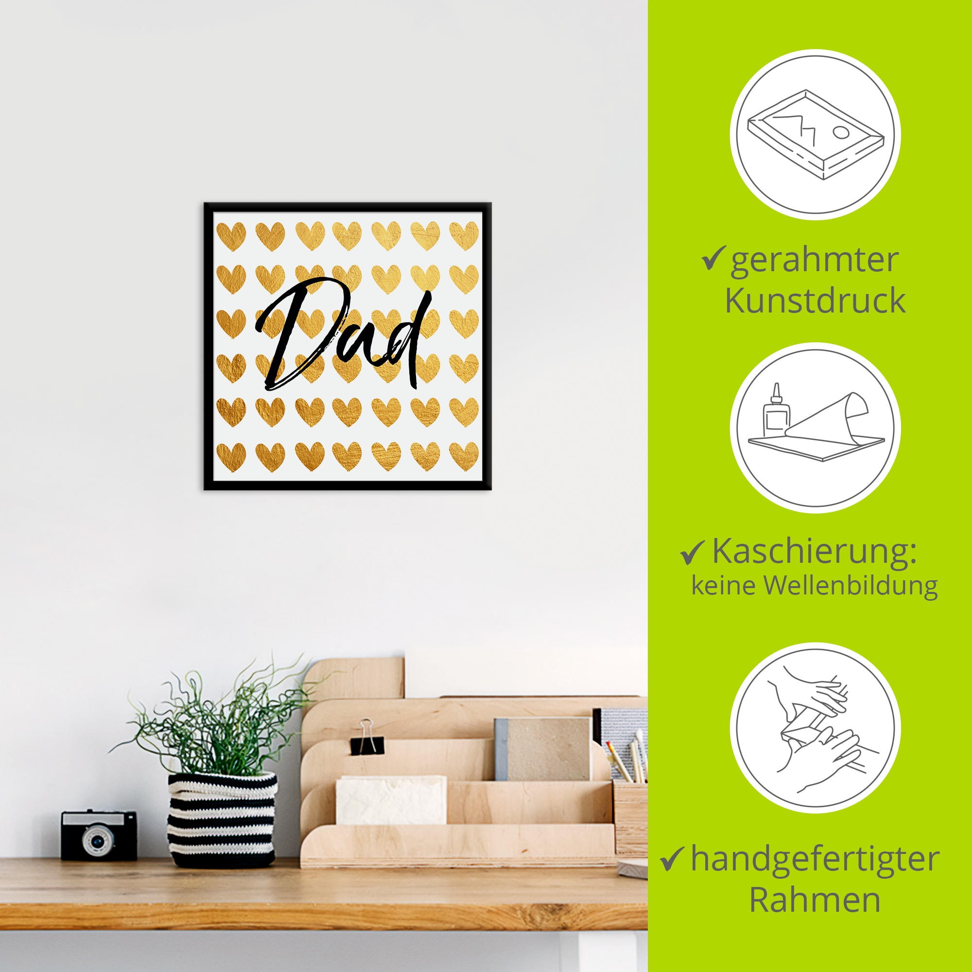 Artland Wandbild »Goldene Herzen für Papa«, Sprüche & Texte, (1 St.)