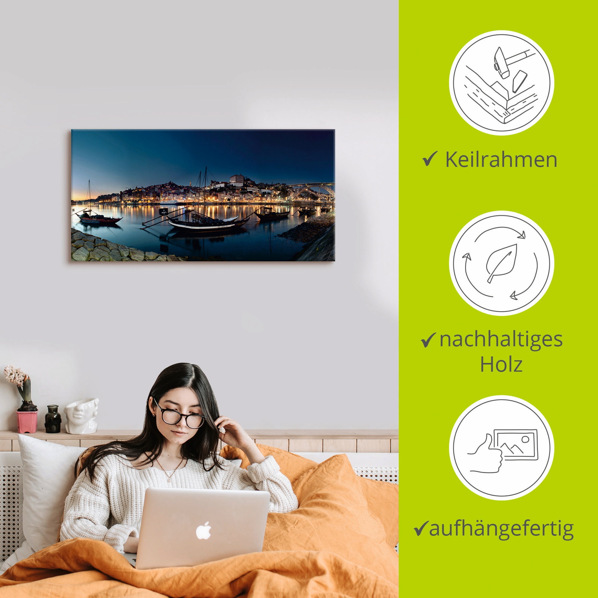 Artland Leinwandbild »Porto - Nachtpanorama«, Europa, (1 St.), auf Keilrahmen gespannt