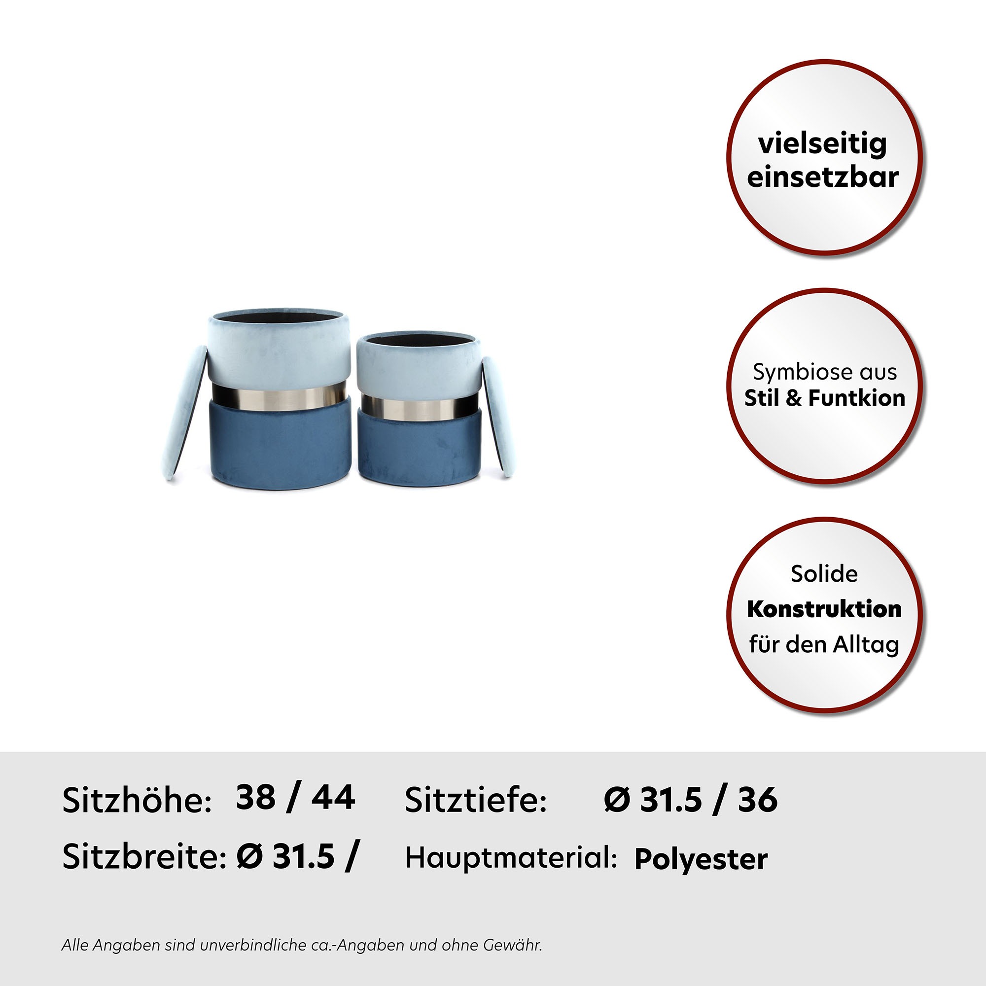 Kayoom Stauraumhocker »Hocker Zora 125 2er-Set, samtweicher Stoffbezug,runde elegante Form« Set, 2 Stk. tlg. edles Design mit Metallring, gepolstert, mit Stauraum