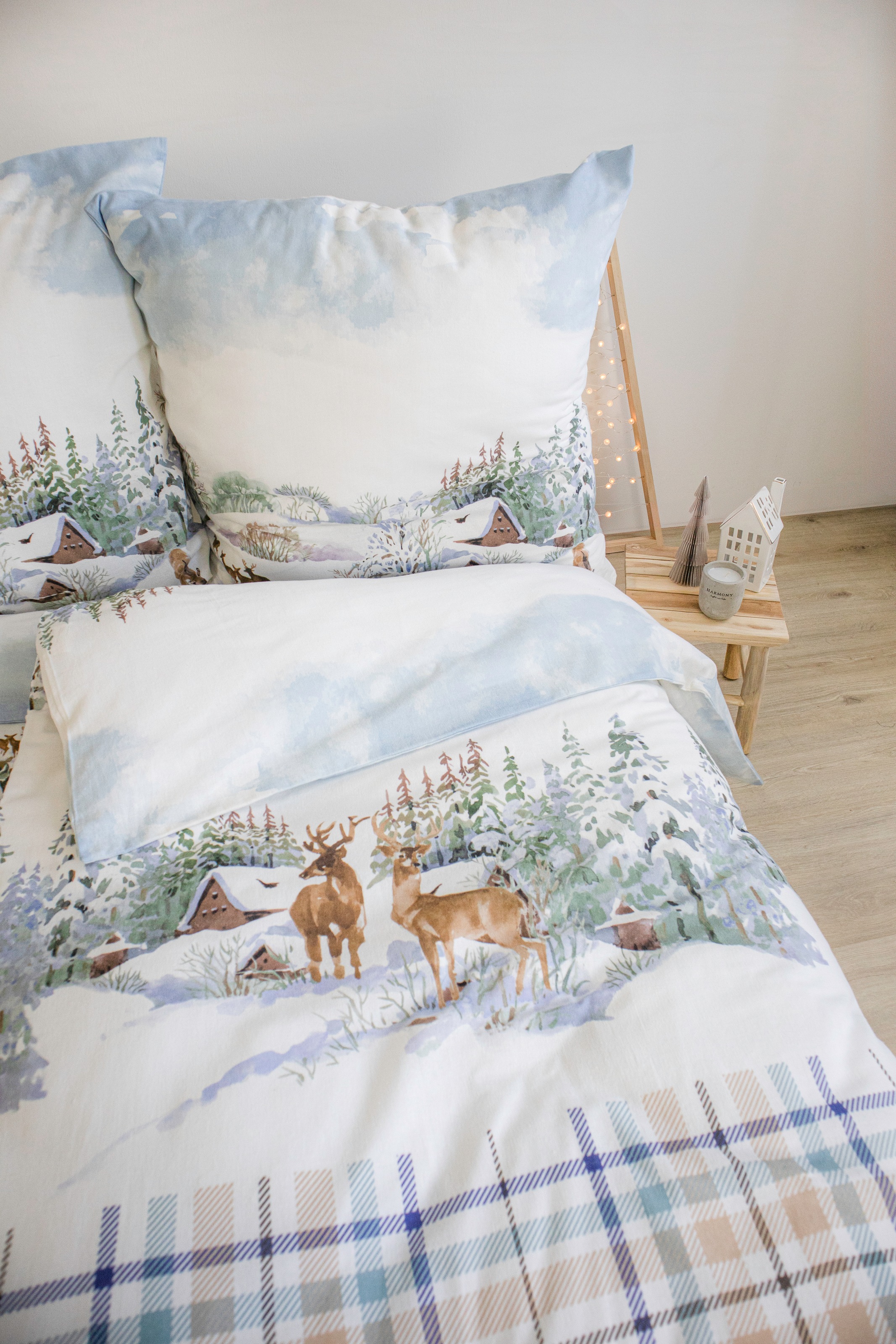 fleuresse Bettwäsche »Aspen«, Feinbiber mit Winterlandschaft und Karo Dessin