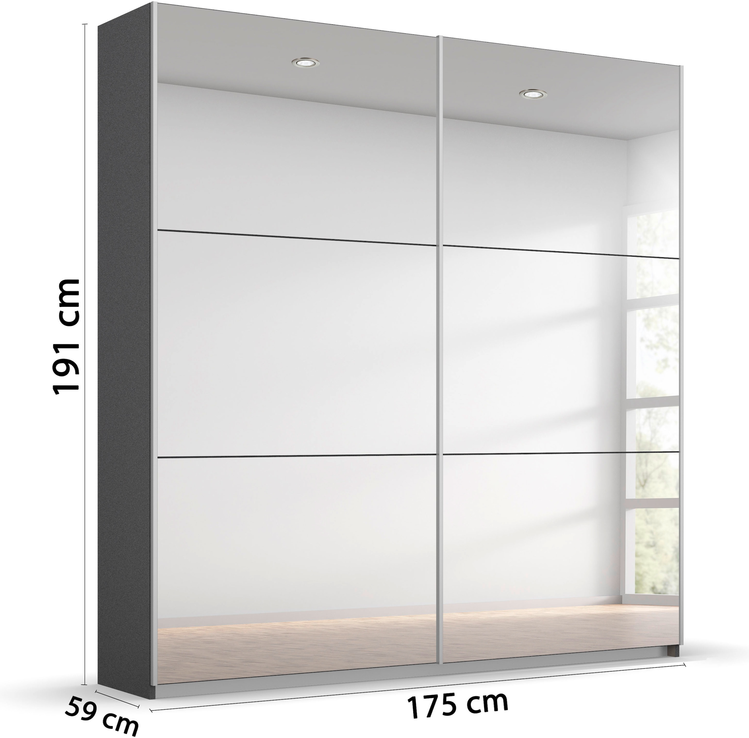 rauch Schwebetürenschrank »Kleiderschrank Schrank Garderobe REFLECT«, inkl. praktischer Innenausstattung mit 2 Stoffboxen MADE IN GERMANY