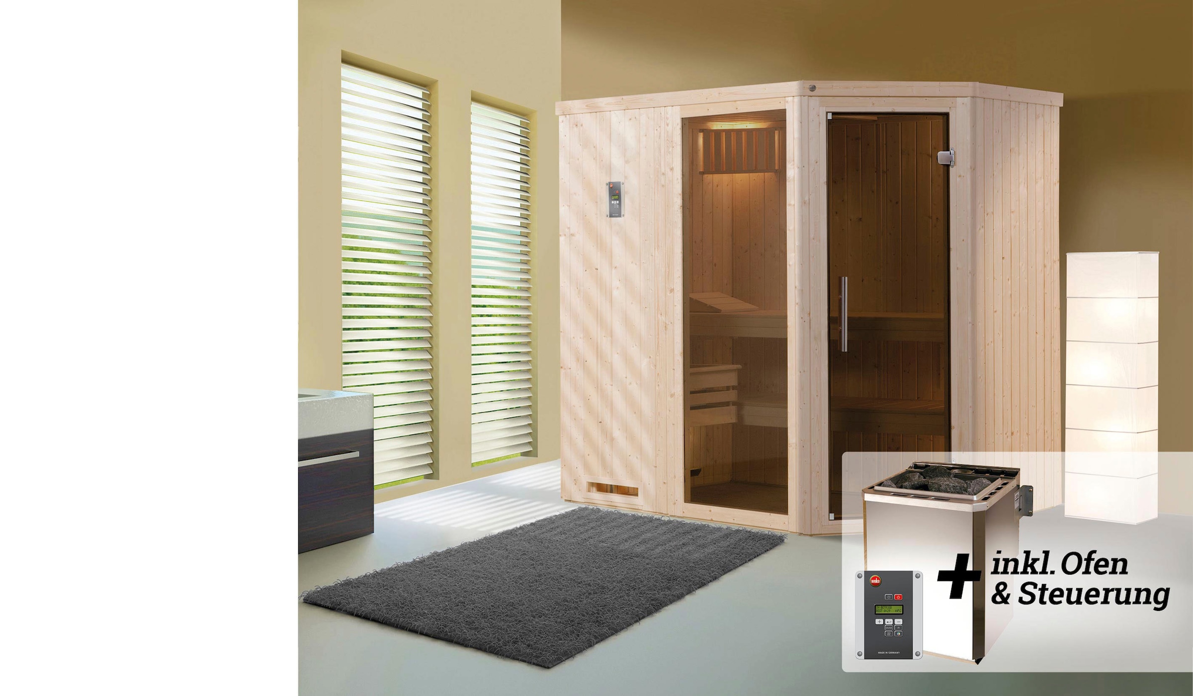 weka Sauna »Varberg« Set,  7,5 kW Bio-Ofen mit digitaler Steuerung