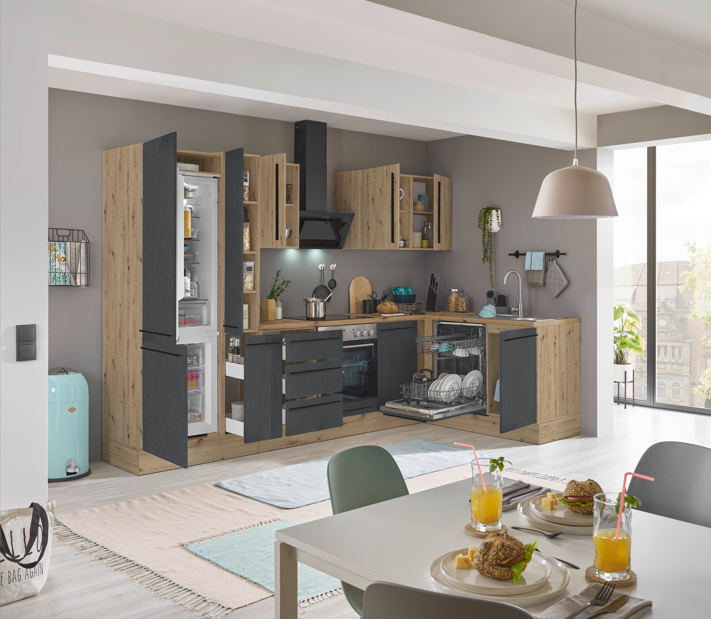 KOCHSTATION Winkelküche »Florida, Stellbreite 310x175 cm«, wahlweise mit E-Geräten, mit Softclose für Türen und Schubkästen