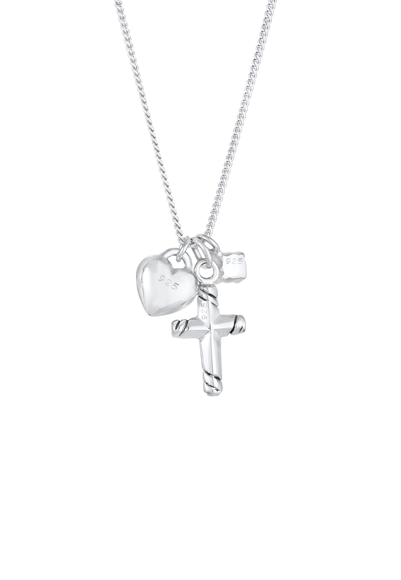 Elli Silberkette »Halskette Kinder Kreuz Herz Liebe Zirkonia 925 Silber«