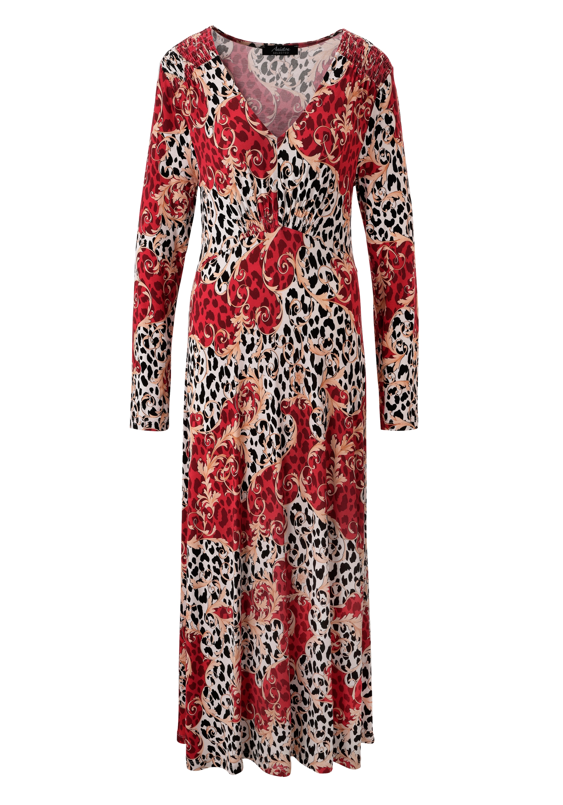 Aniston SELECTED Midikleid mit Smok-Details und fantasievollem Leo-Print - NEUE KOLLEKTION