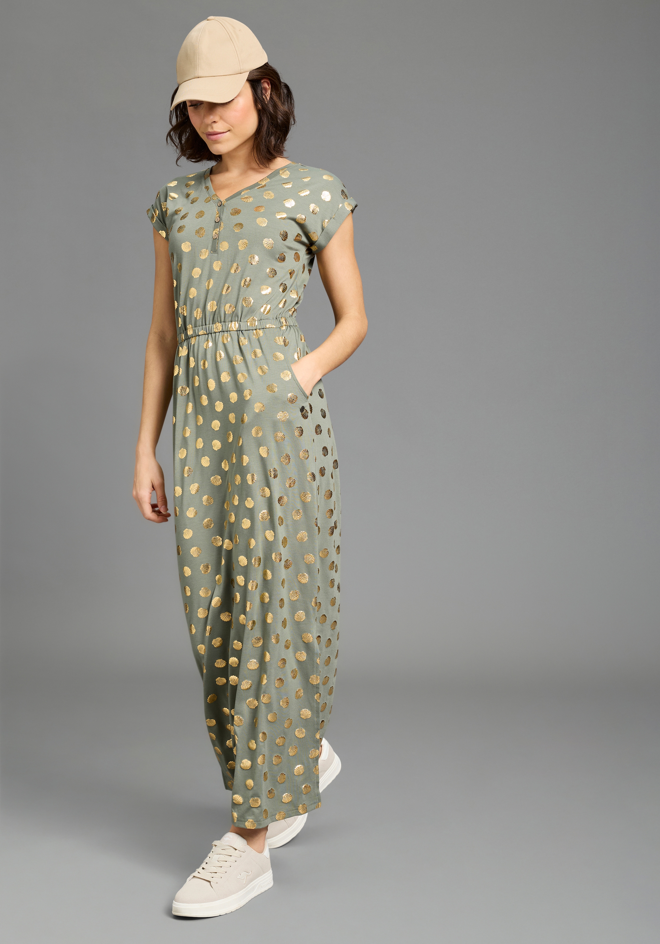 KangaROOS Maxikleid Eingrifftaschen knöchellang, für Casualmode und Streetwear, aus elastischem Material