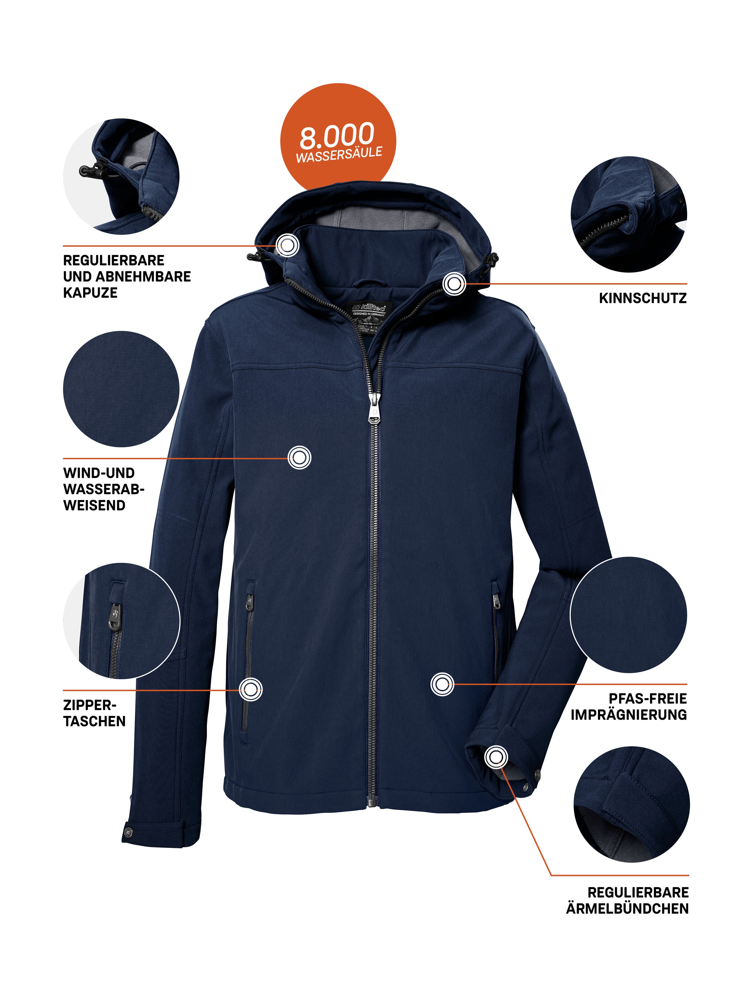 Killtec Softshelljacke »Herren Softshelljacke« Wasserabweisende Softshelljacke mit Fleece, abnehmbarer Kapuze