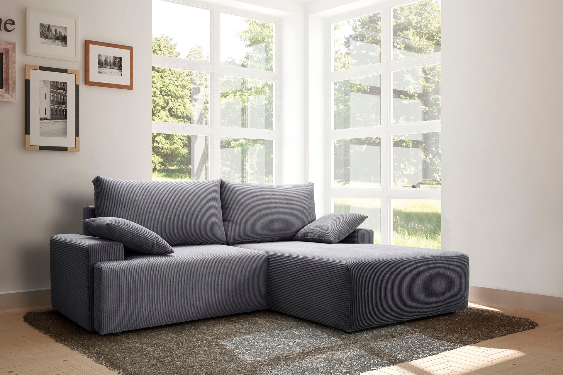 exxpo - sofa fashion Ecksofa »Orinoko, aktuelles Design und hoher Sitzkomfort, L-Form«, inkl. Bettfunktion und Bettkasten, schöne Farben im angesagten Cord