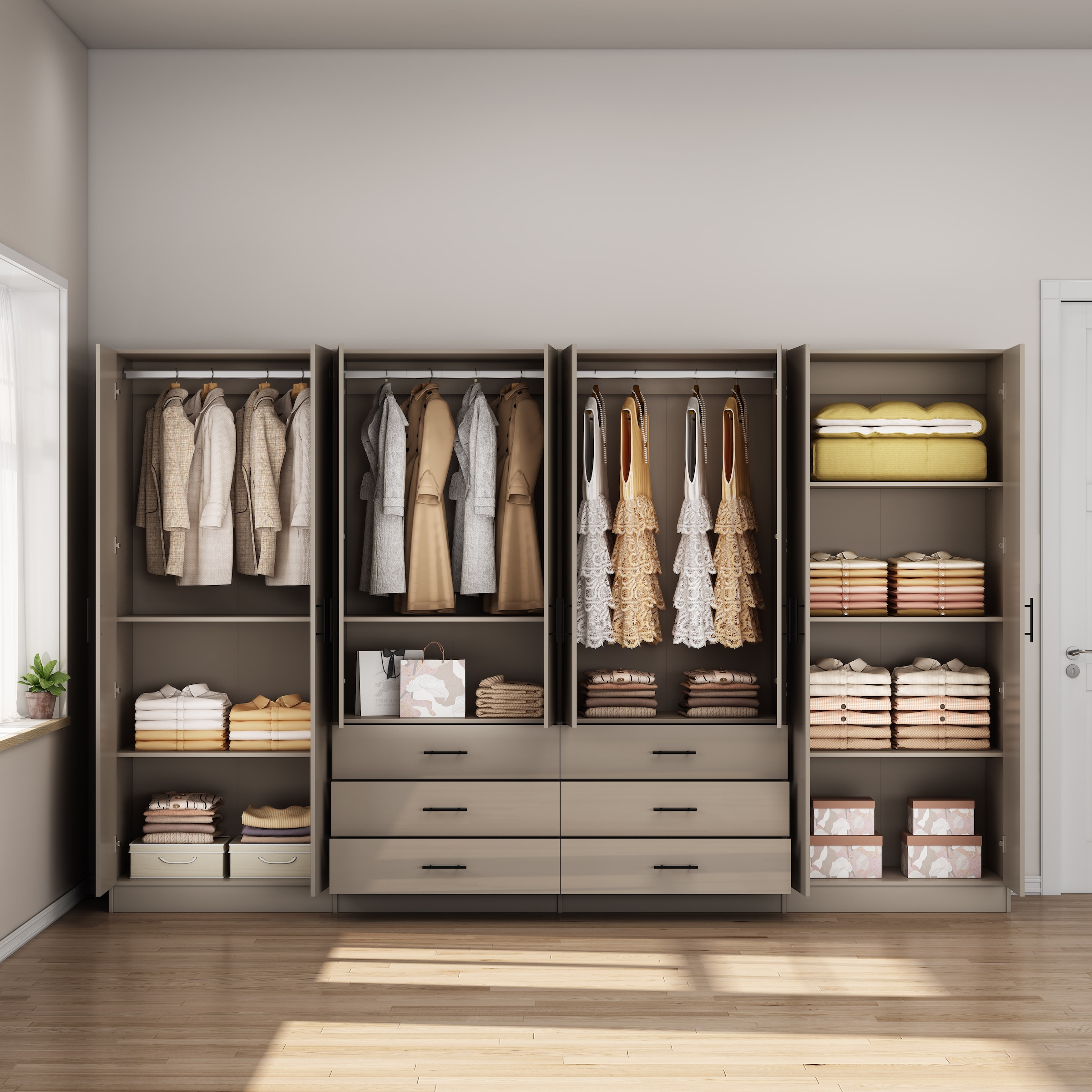 OTTO home Kleiderschrank »Trento Schlafzimmerschrank Garderobe hochglanz« Schrank mit 8 Türen und 6 Schubladen, hochglänzende Fronten