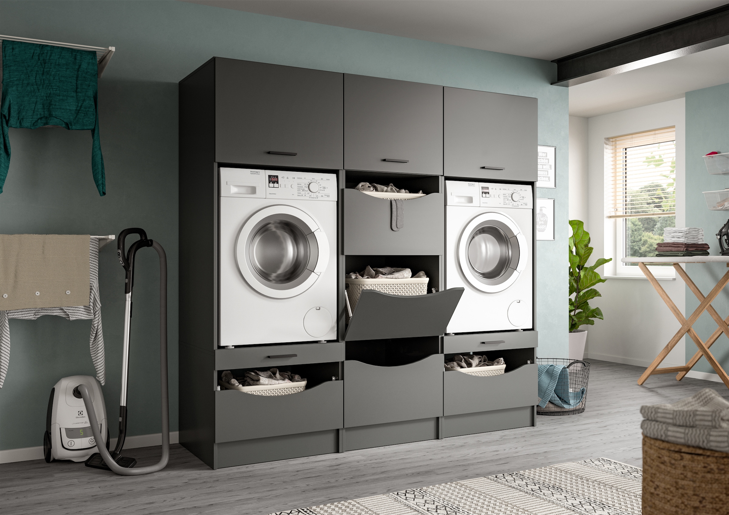 welltime Mehrzweckschrank-Set »FALAS,  3-teilig, Hauswirtschaftsraum Set, Breite 192 cm« 2x Waschmaschinenumbau- & 1x Wäscheschrank, 