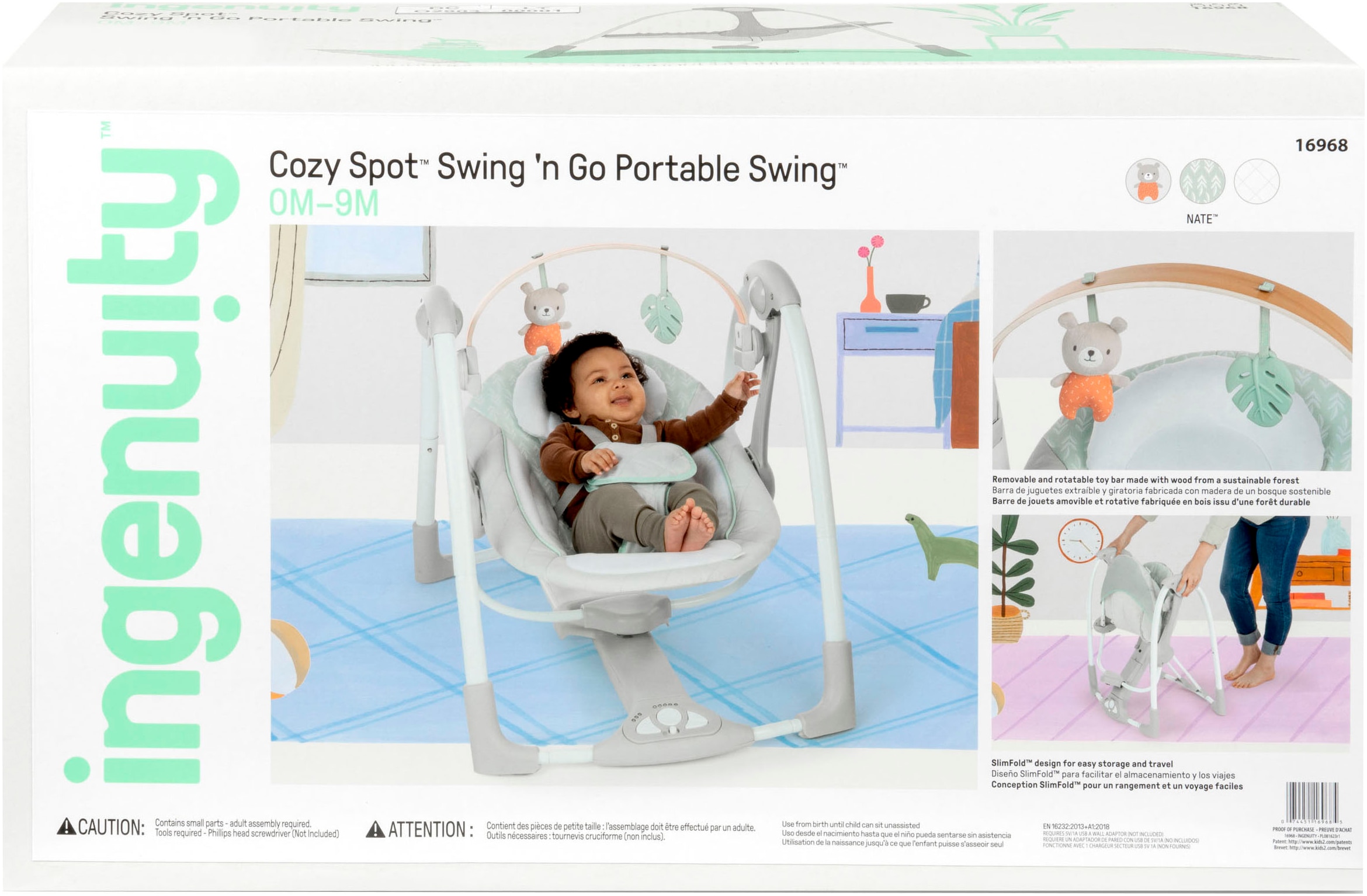 ingenuity Babywippe »Cozy Spot Swing 'n Go Portable Swing« bis 9 kg mit Sound-Effekt