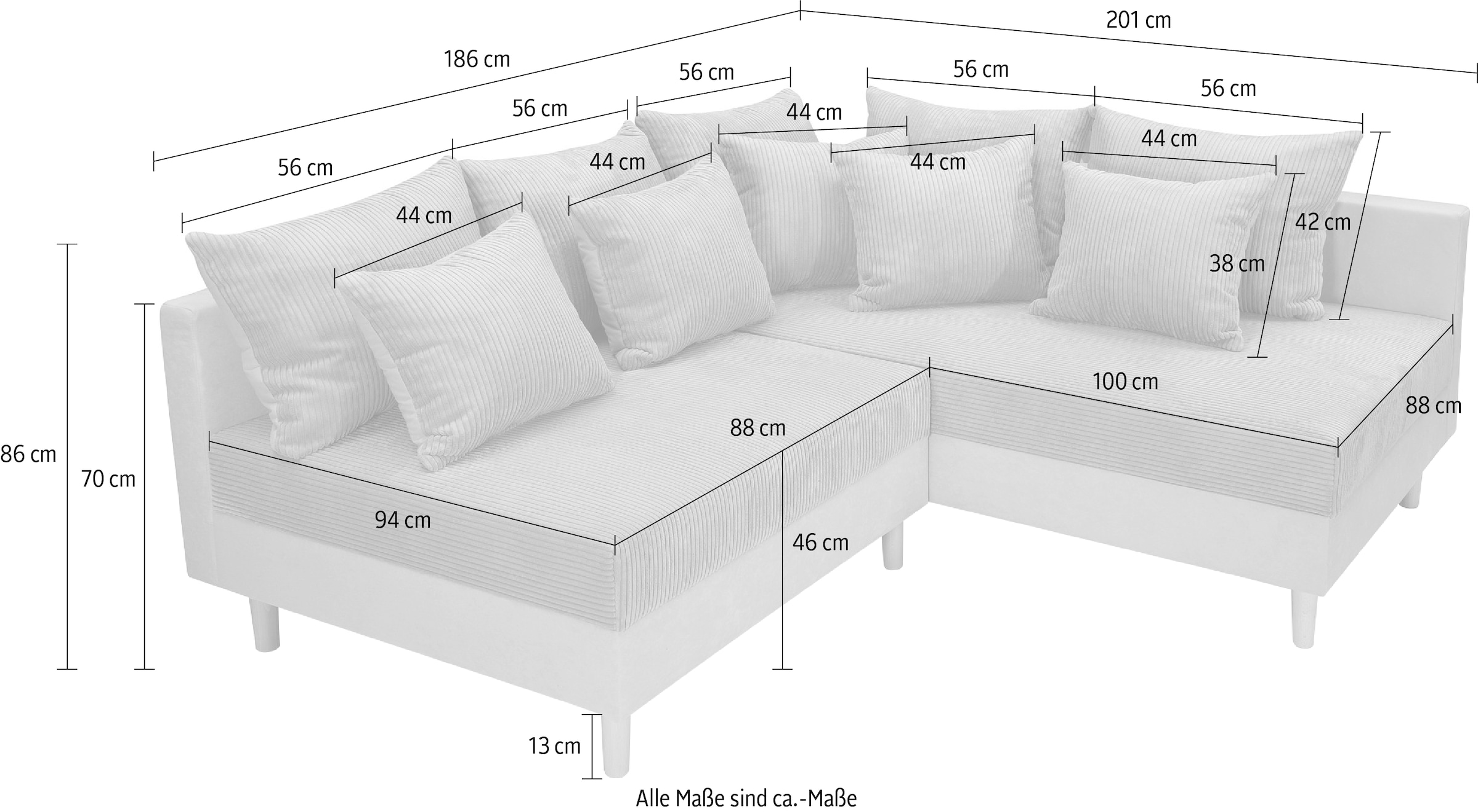 COLLECTION AB Ecksofa »L-Form«, Ecksofa,Ottomane rechte Seite montierbar,Komfortablen bonnelfederkern