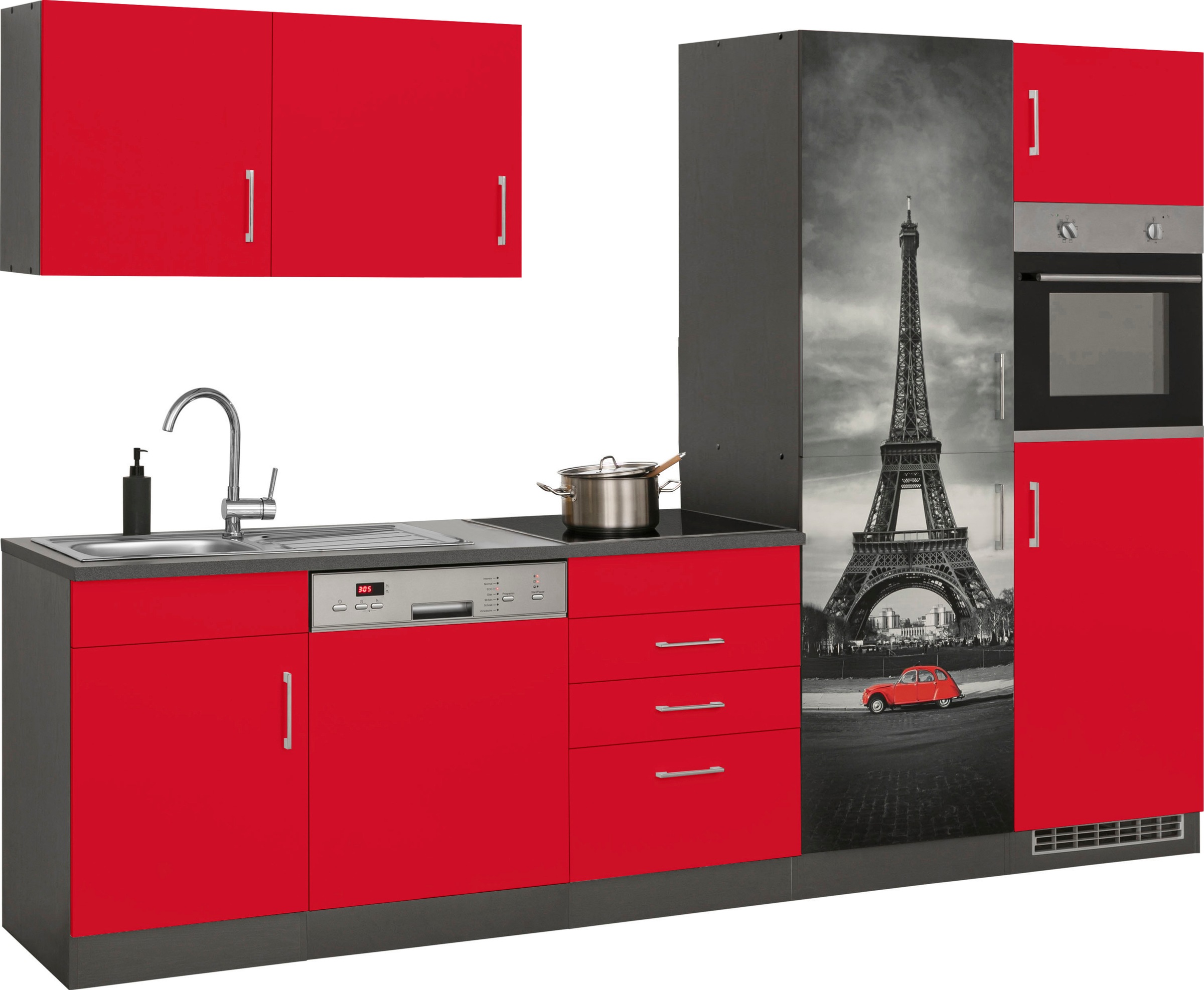 KOCHSTATION Küchenzeile »KS-Paris – Küchen mit einzigartigen Fotomotiven auf den Fronten« Breite 290 cm, wahlweise mit E-Geräten und Induktion