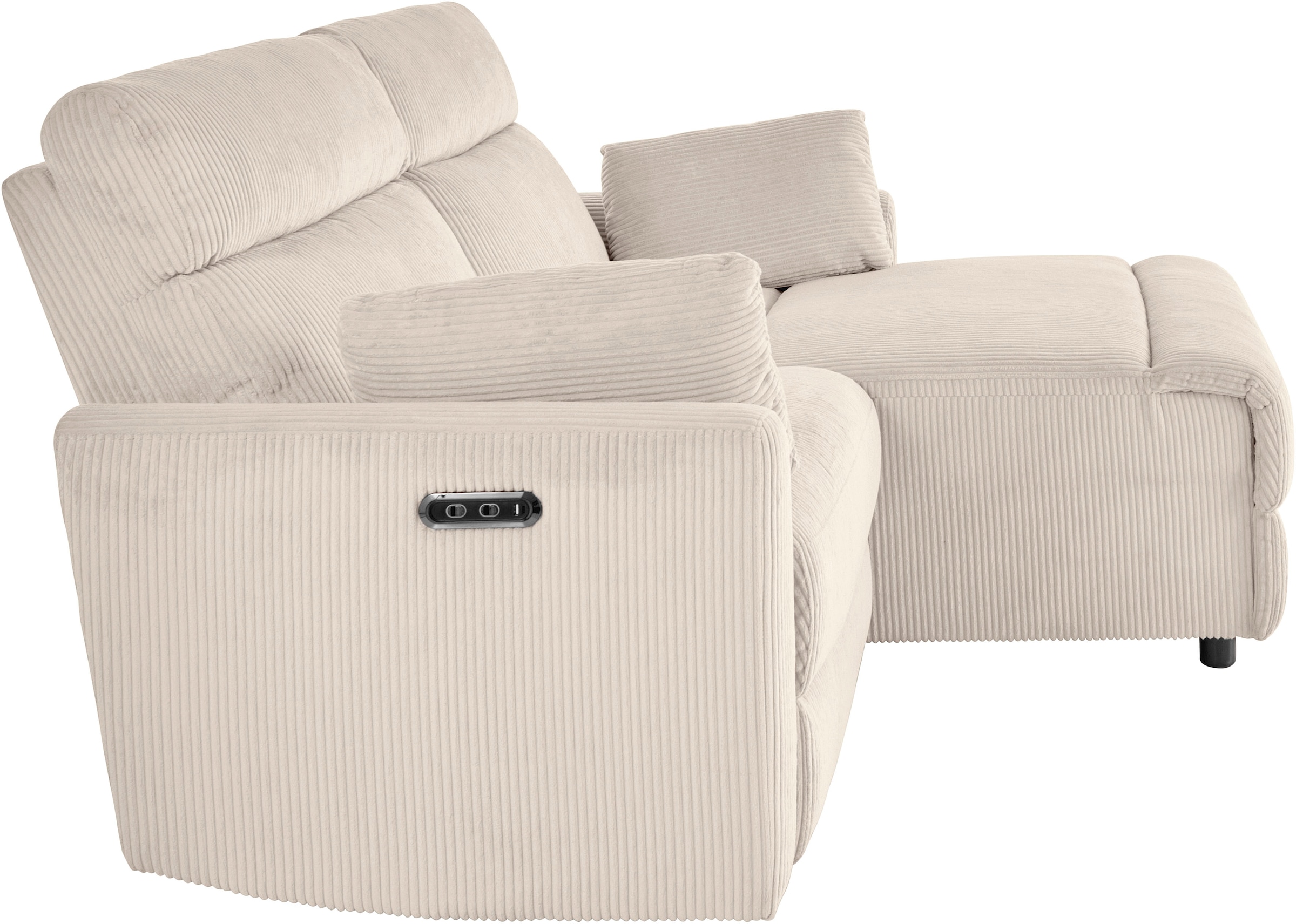INOSIGN Ecksofa »JENNA, L-Form, 209cm, manuelle u. elektrische Funktion, mit USB A/C,«, Liegefunktion 105°-150°, Federkern, Struktur fein