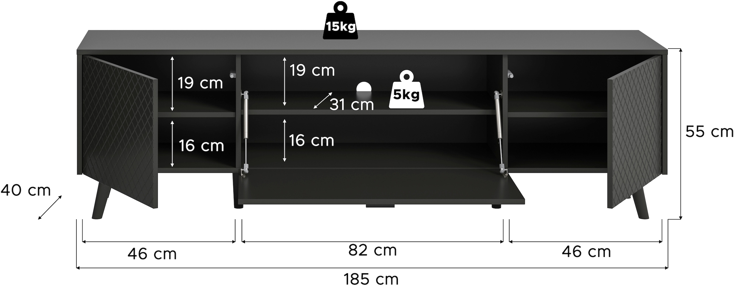Home affaire Lowboard »RHOMBUS,hochwertige MDF-Front mit Karo-Optik« 1 Stk. tlg. TV-Unterschrank, Lowboard, TV-Schrank, Wohnzimmer
