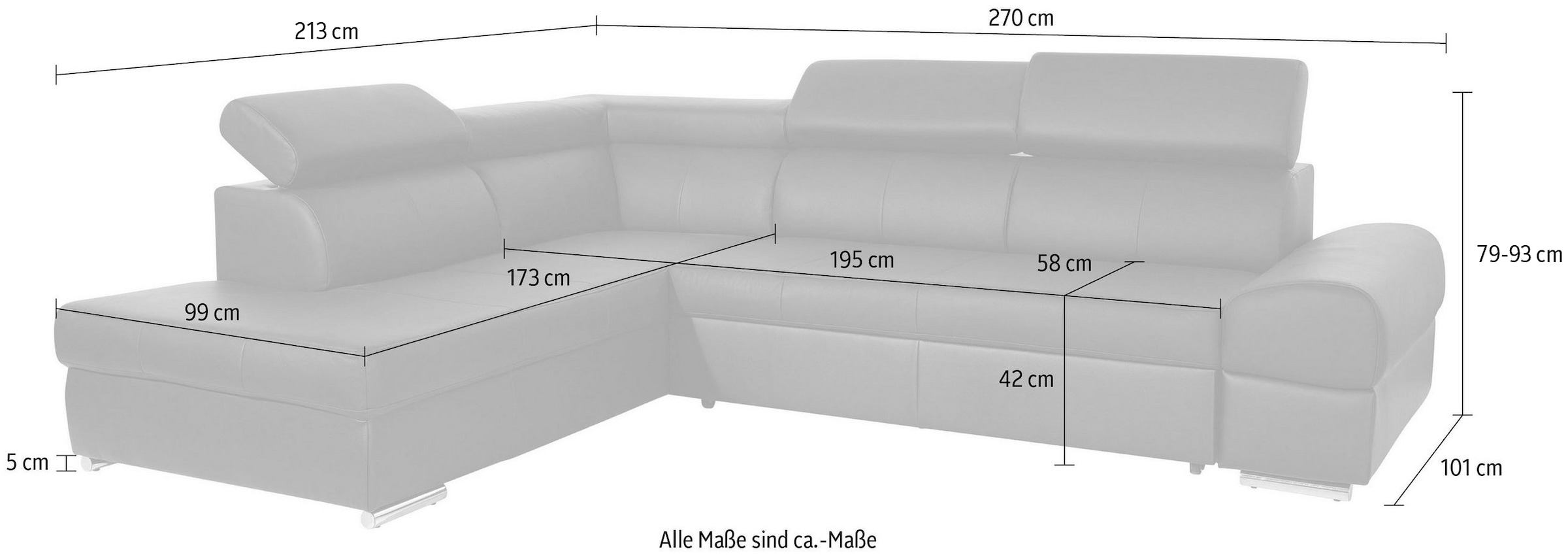 sit&more Ecksofa »Broadway L-Form« mit verstellbaren Kopfteilen, wahlweise mit Bettfunktion