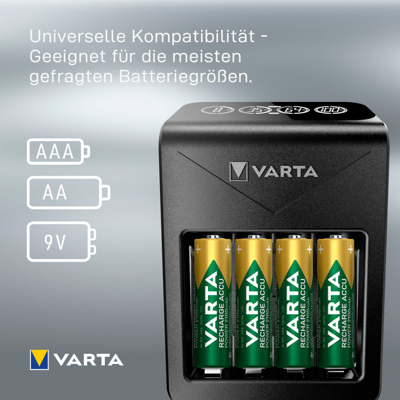 VARTA Batterie-Ladegerät »VARTA LCD Plug Charger+ 4x AA Accus«, 2100 mA, (Set, 5 St.)