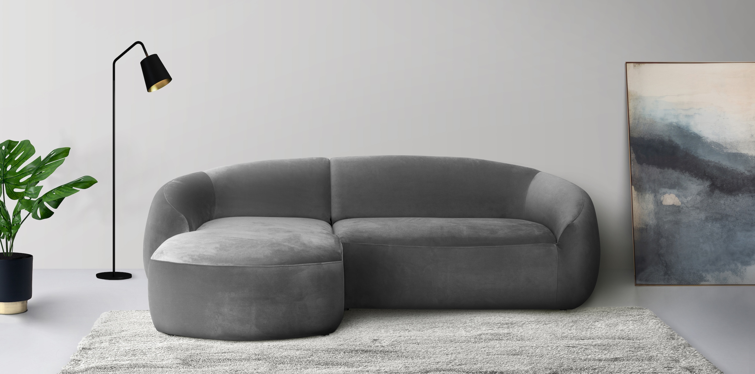 LeGer Home by Lena Gercke Ecksofa »L-Form, Designersofa, organische Form, Maße B/T/H: 255/170/81 cm«, mit Wellenunterfederung, auch in Bouclé, Recamiere rechts/links