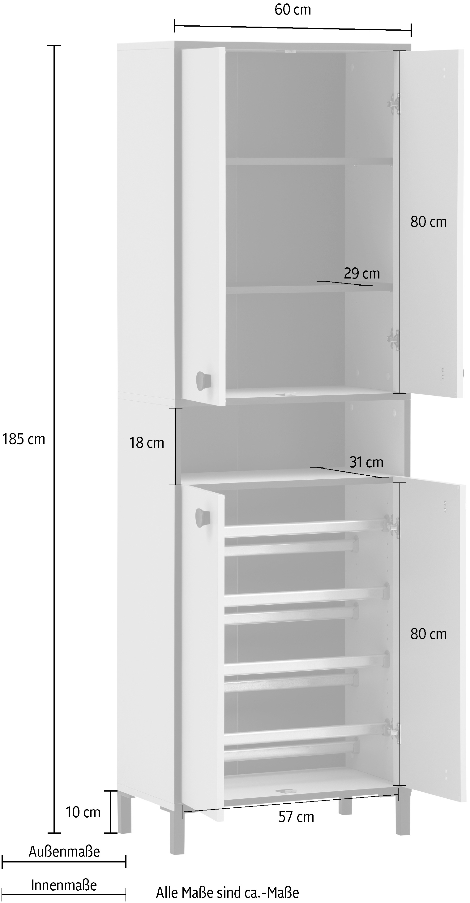 Schildmeyer Schuhschrank »Edda, Breite 60 cm, Metallgriffe, Platz für 12 Paar Schuhe«, Made in Germany