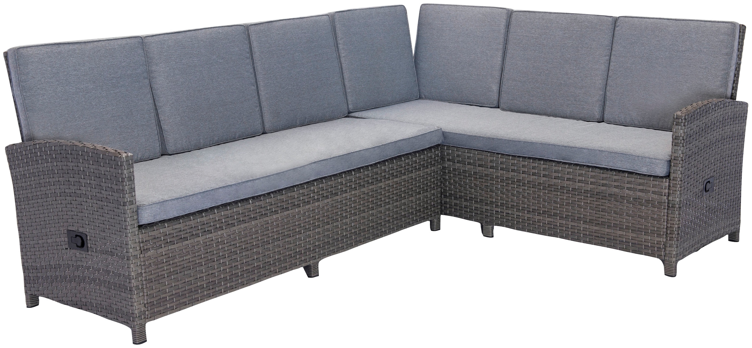 KONIFERA Gartenlounge-Set »Paris«, (Set, 17 tlg., 2x 3er Bank, 1x Sitzbank, 1x Hocker, 1x Tisch 140x80x67cm, Aluminium), inkl. Auflagen/Schutzhülle, Polyrattan, Rückenlehne verstellbar