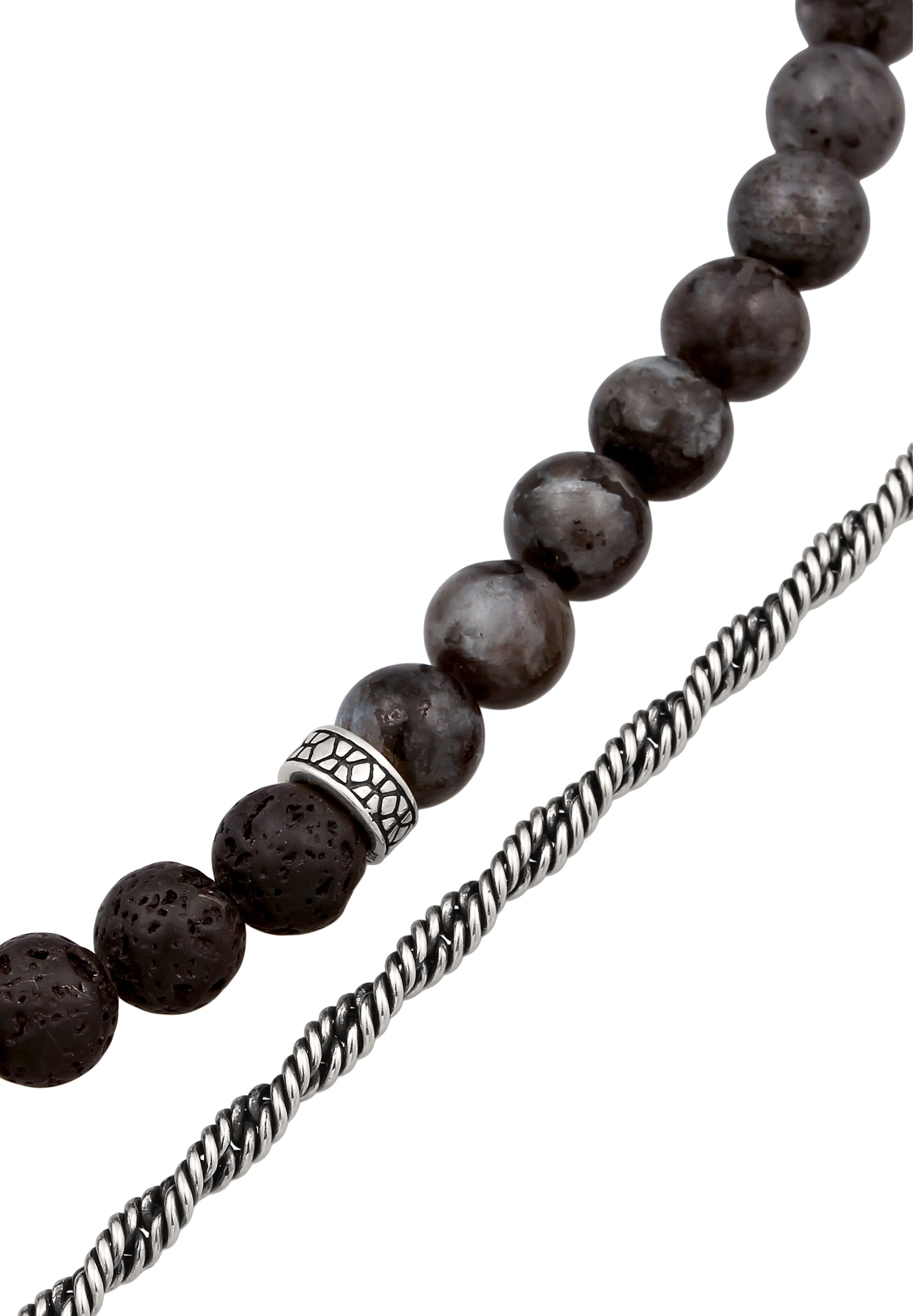 Kuzzoi Armkette »Armband 2er Set Lavaperlen Kordelkette 925 Sterling Silber Oxidiert«