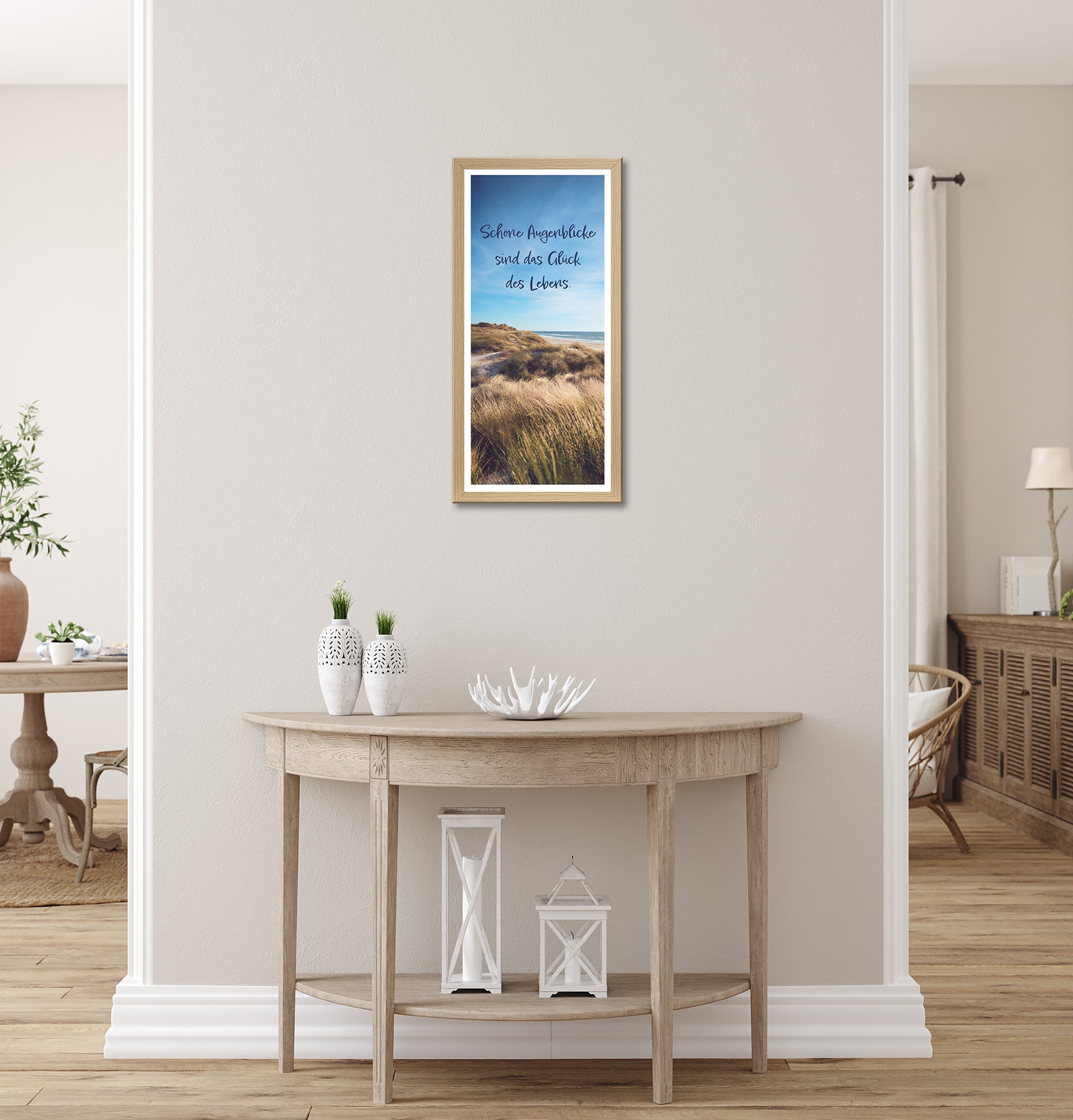 Bönninghoff Bild mit Rahmen »Wandbild gerahmt SCHÖNE AUGENBLICKE – STRAND 23x49 cm – Natur Wanddeko« Düne | Sprüche | Strand 1 Stk. tlg. mit dekorativem Rahmen