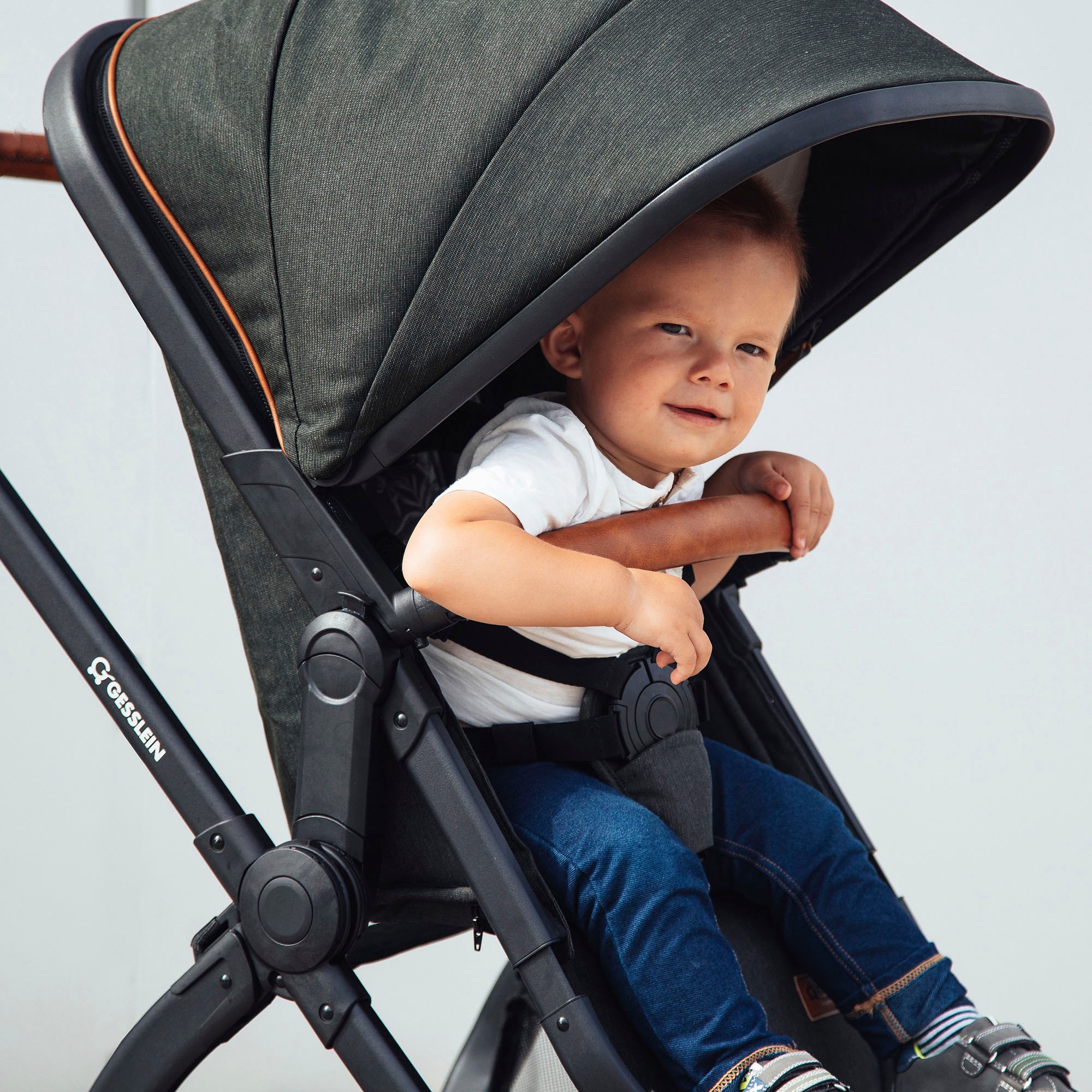 Gesslein Kombi-Kinderwagen »FX4 Soft+ mit Aufsatz Life, schwarz/cognac, dark olive«, mit Babywanne C3 und Babyschalenadapter