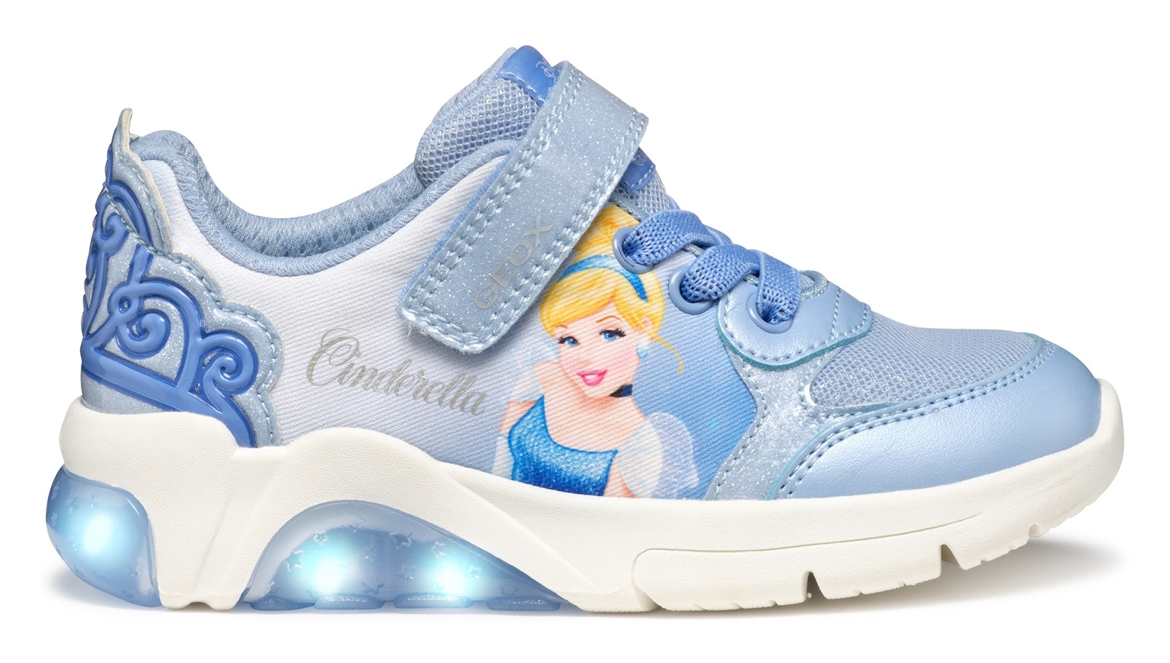 Geox Sneaker »J FADINLIGHT GIRL Blinkschuh«, Disney Sneaker, Klettschuh mit Glitzer und Cinderella Motiv, Blinki