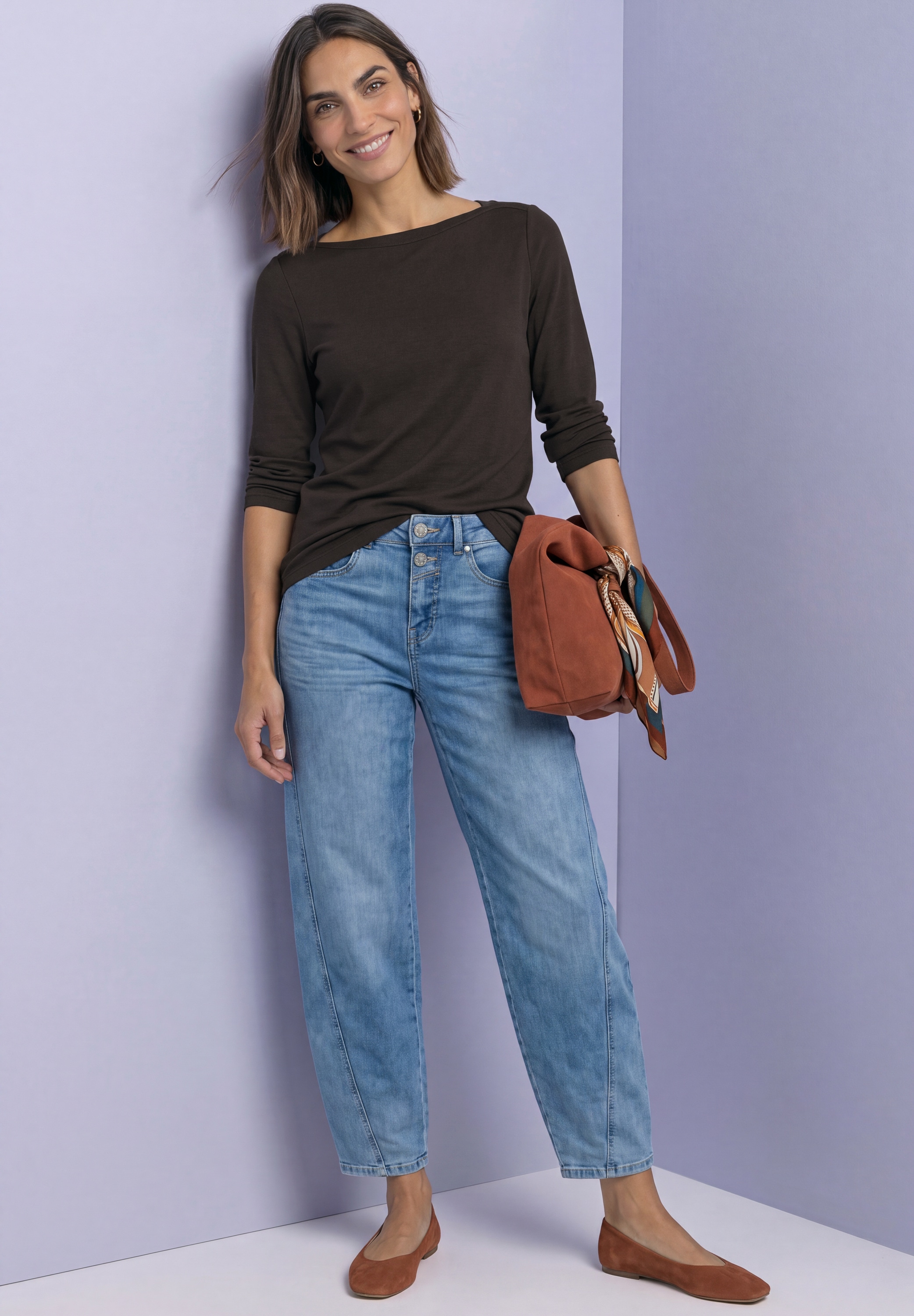 STREET ONE Langarmshirt mit U-Boot-Ausschnitt und Modal