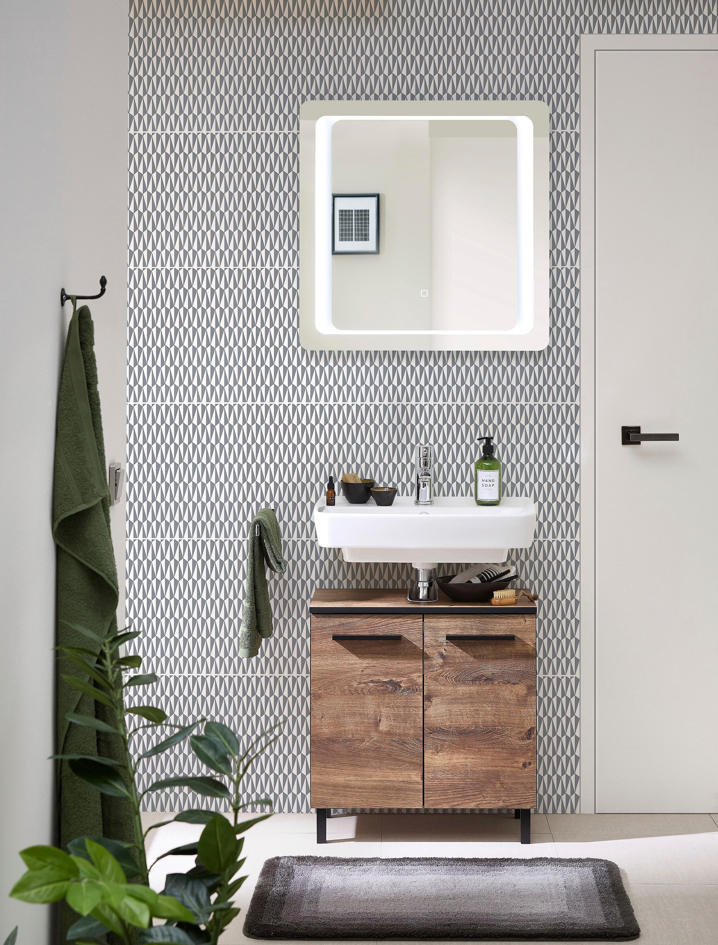 Saphir Waschbeckenunterschrank »Quickset 374 Unterbeckenschrank, Eiche Ribbeck quer Nachbildung«, Waschbeckenschrank inkl. Türdämpfer, 60 cm breit, ohne Waschbecken