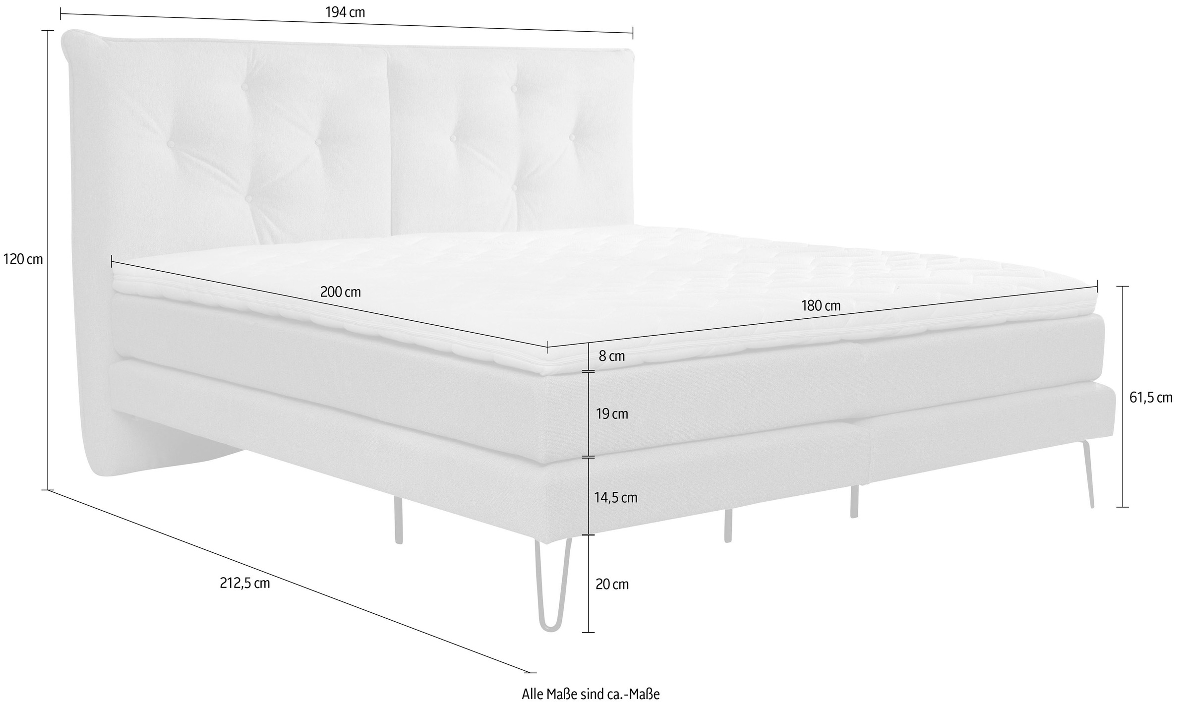 alina Boxspringbett »Longon inkl. Matratze und Komfortschaum-Topper, Breite 180x200cm«, erhältlich in verschiedenen Härtegraden
