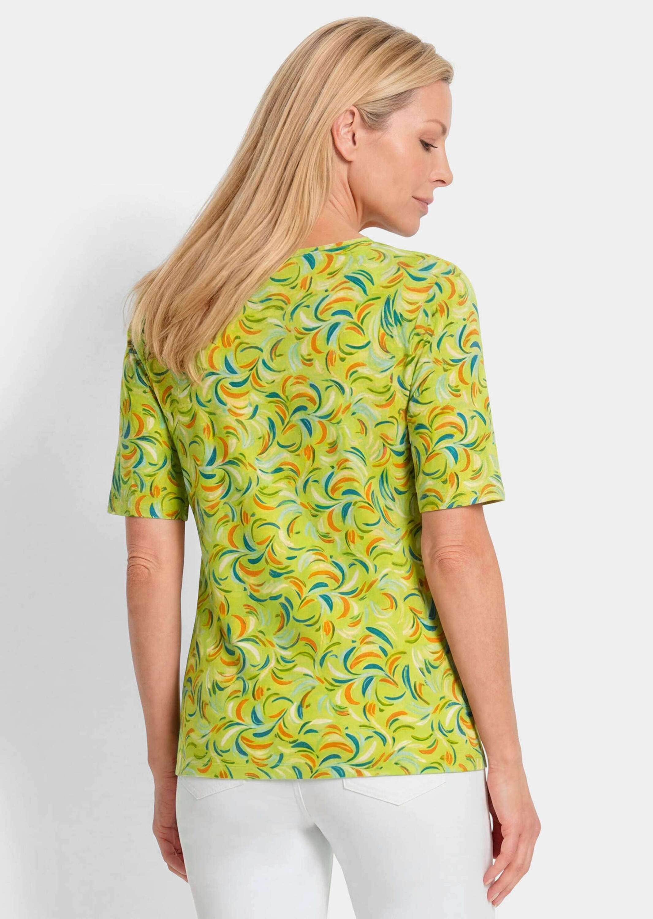 GOLDNER Kurzarmshirt »Kurzgröße Viskoseshirt mit frischem All-over-Print« stretchbequemer Viskosejersey