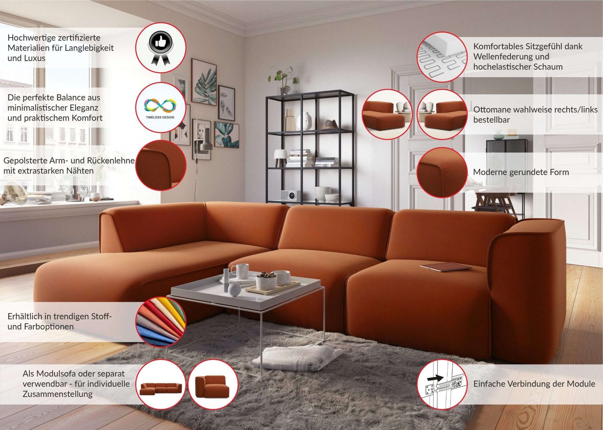 OTTO home Ecksofa »Merid L-Form, B: 295 cm - OTTO. Verlässliche Qualität.« jederzeit durch Module erweiterbar