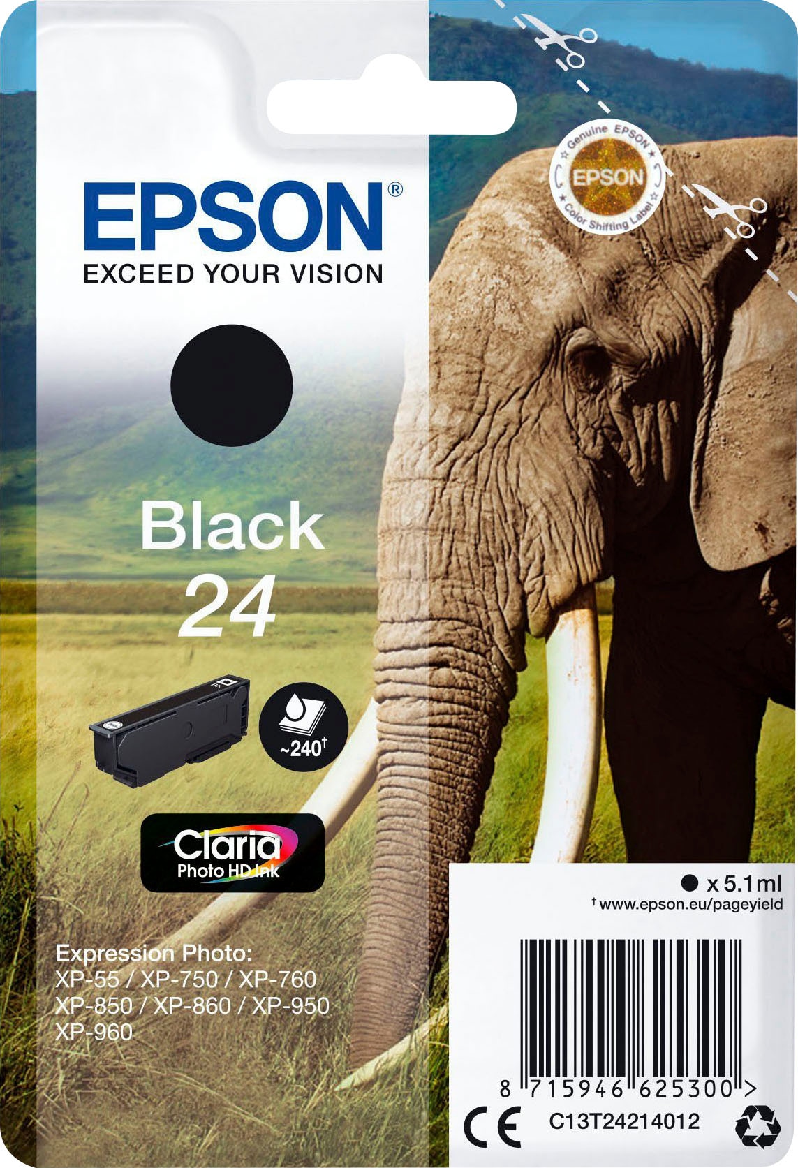 Epson Tintenpatrone »Black 24«, original Druckerpatrone 24 schwarz