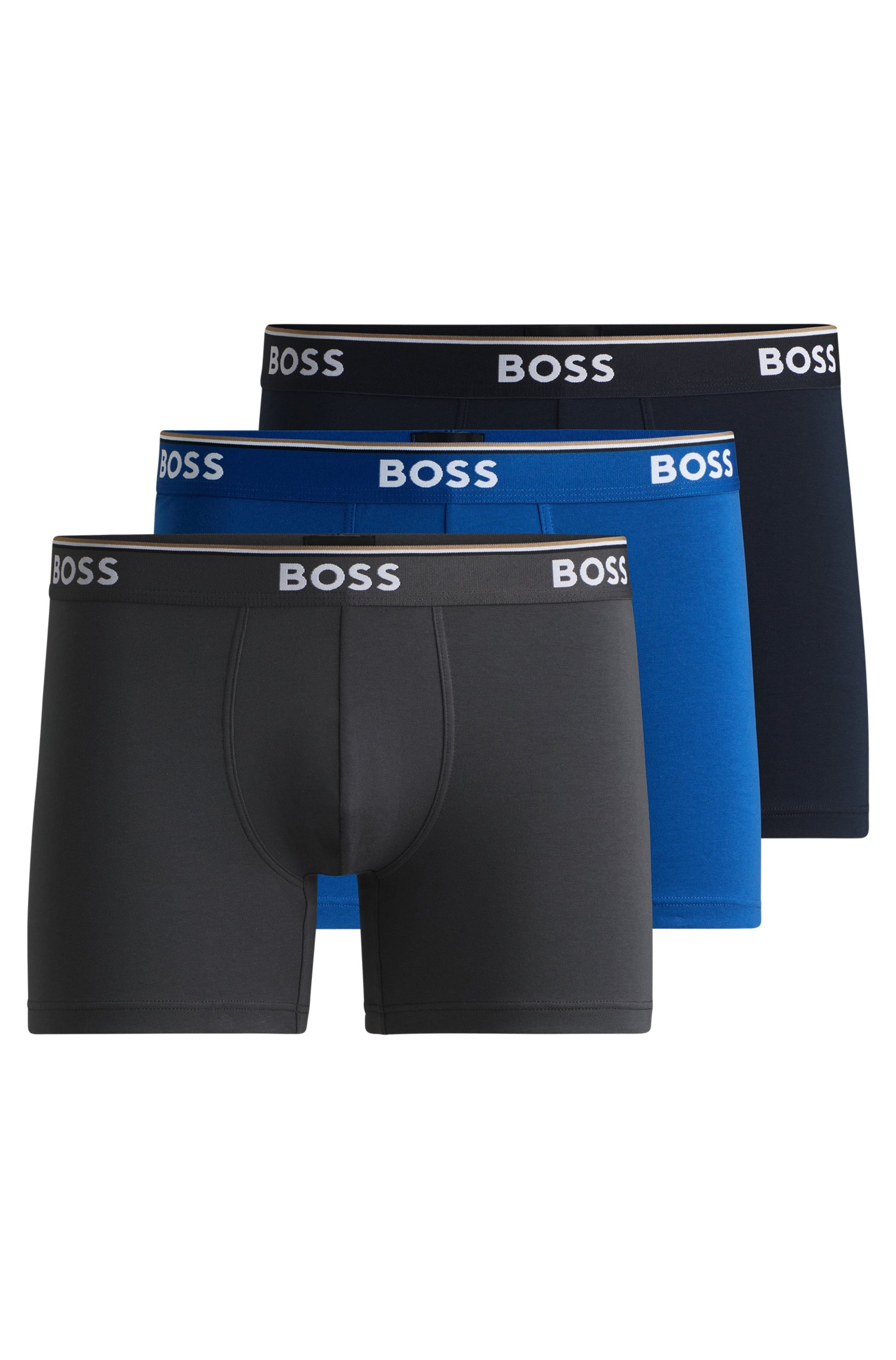 BOSS Langer Boxer »Boxer Brief 3P«, (Packung, 3er-Pack), mit farblich passendem Webbund