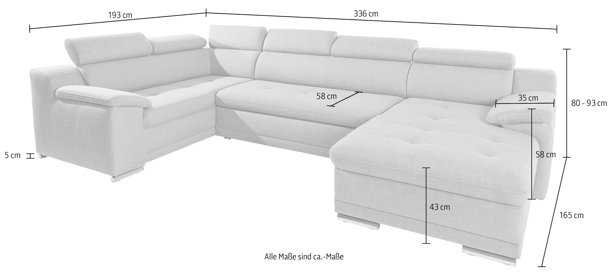 sit&more Wohnlandschaft »Top Andiamo U-Form«, mit Kopfteilverstellung, wahlweise mit Bettfunktion