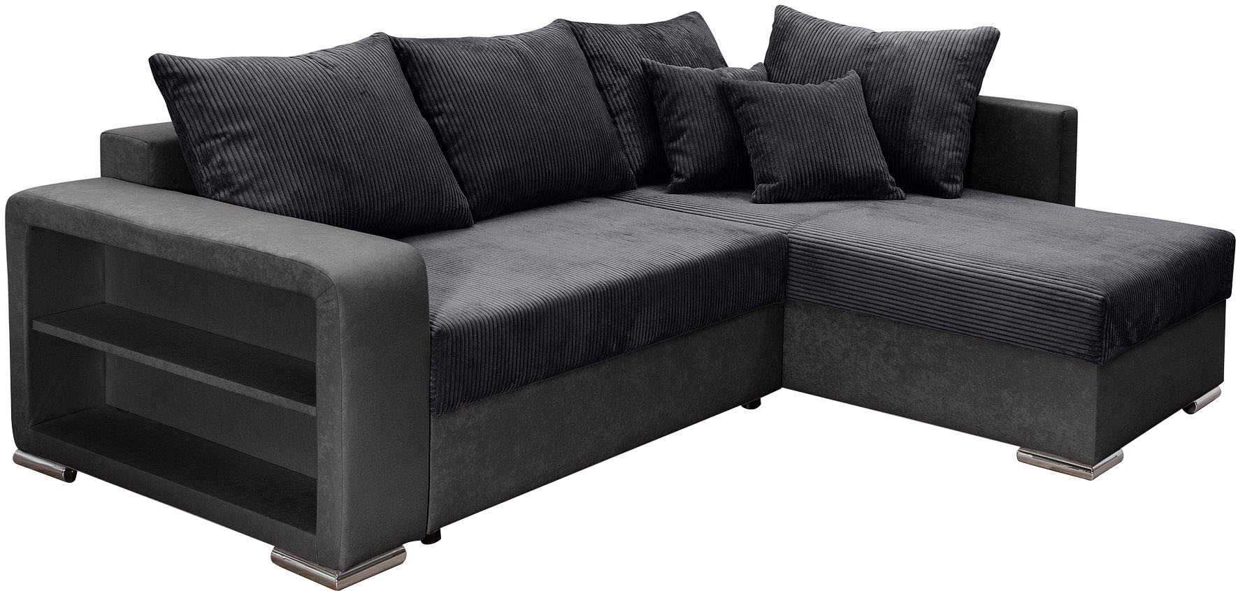 COLLECTION AB Ecksofa »John L-Form, B: 226 cm« Bettfunktion, Bettkasten, Regalelement & 2 Zierkissen